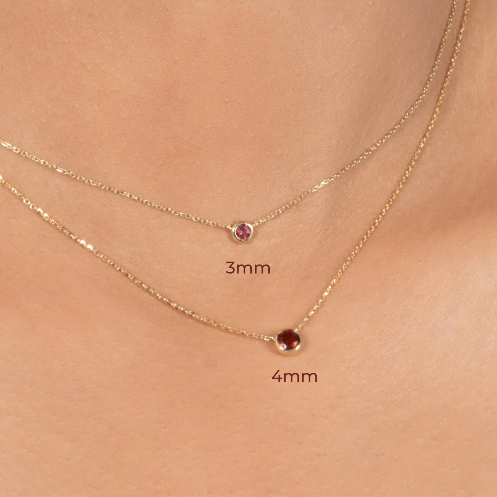 Yellow Gold Garnet Bezel Station Necklace - Image 4