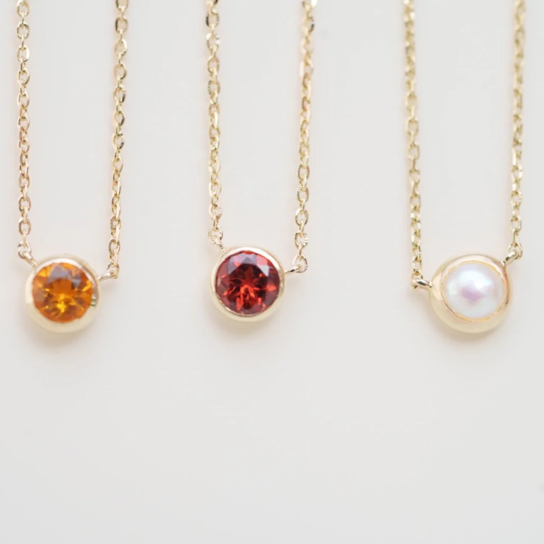 Yellow Gold Garnet Bezel Station Necklace - Image 7