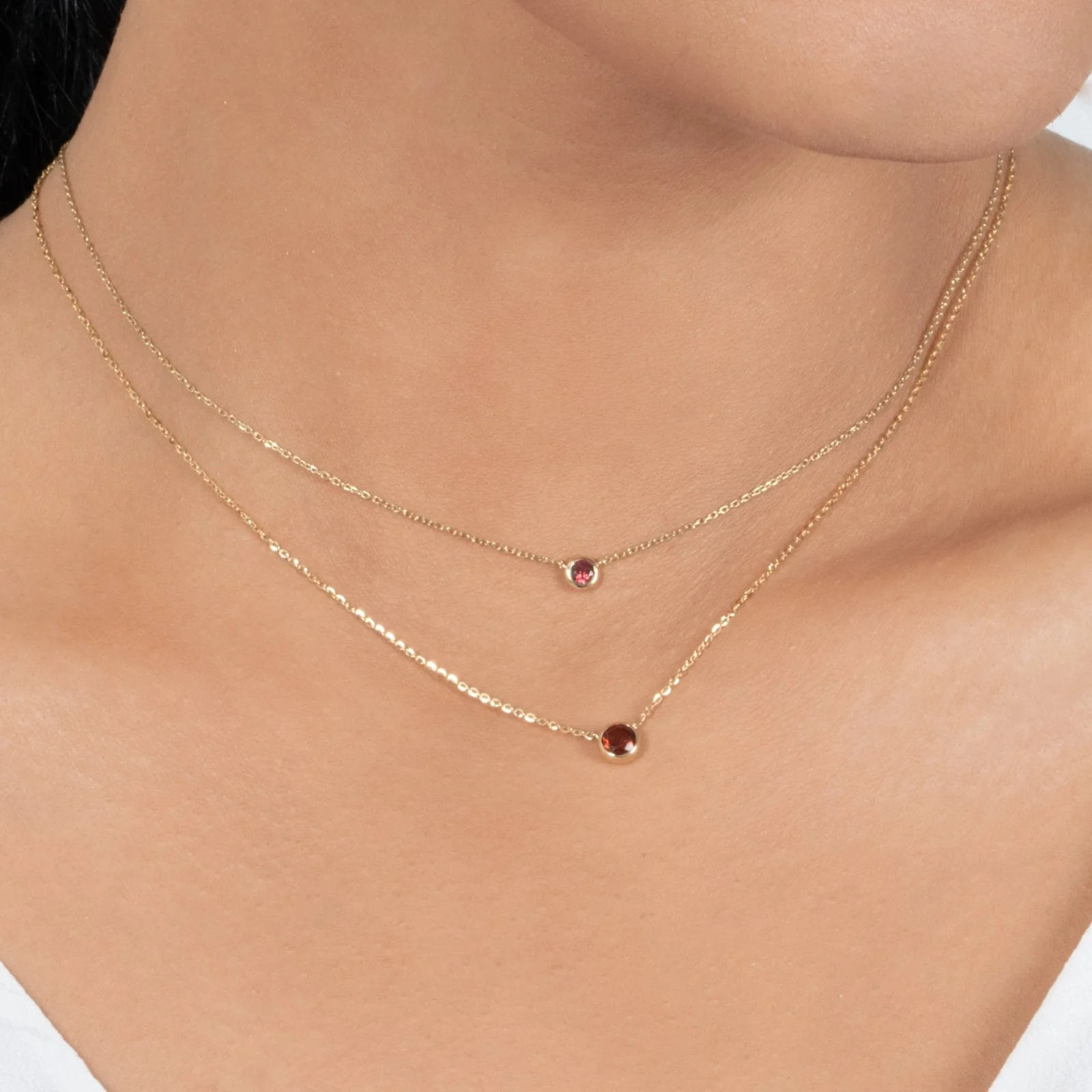 Yellow Gold Garnet Bezel Station Necklace - Image 8