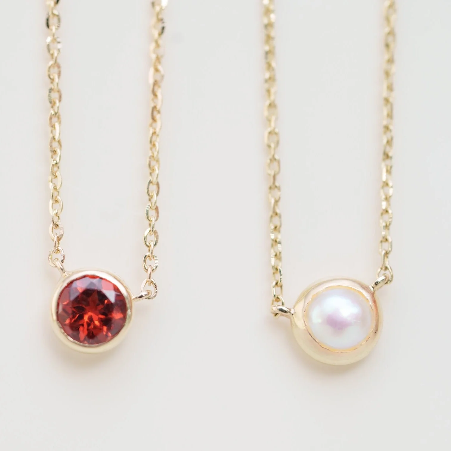 Yellow Gold Garnet Bezel Station Necklace - Image 9