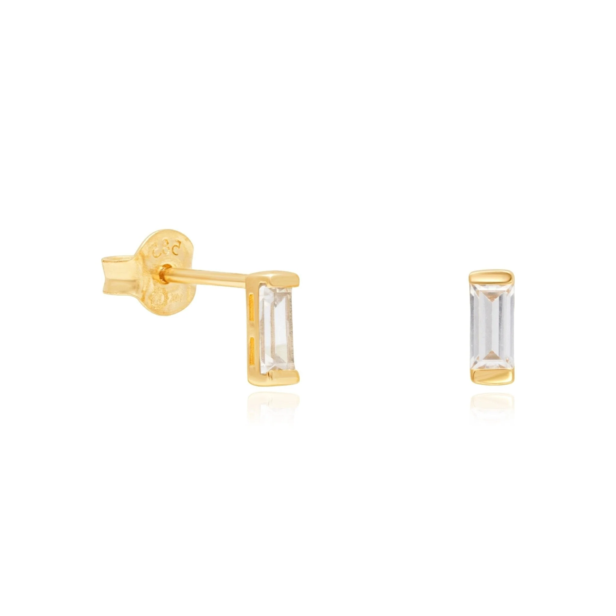 Yellow Gold Baguette Screw Back Stone Earring