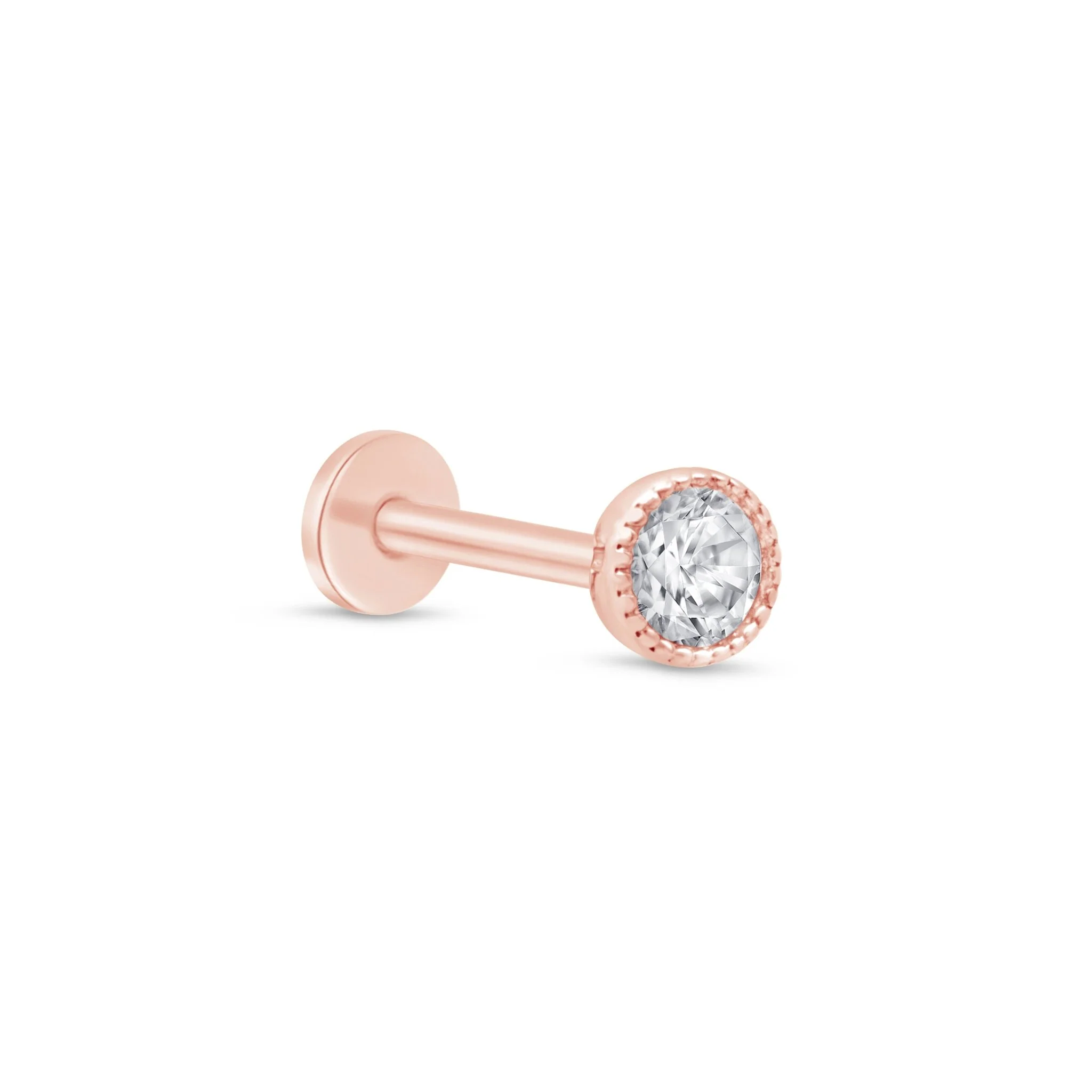 Rose Gold Gemstone Milgrain Set Flat Back Earring