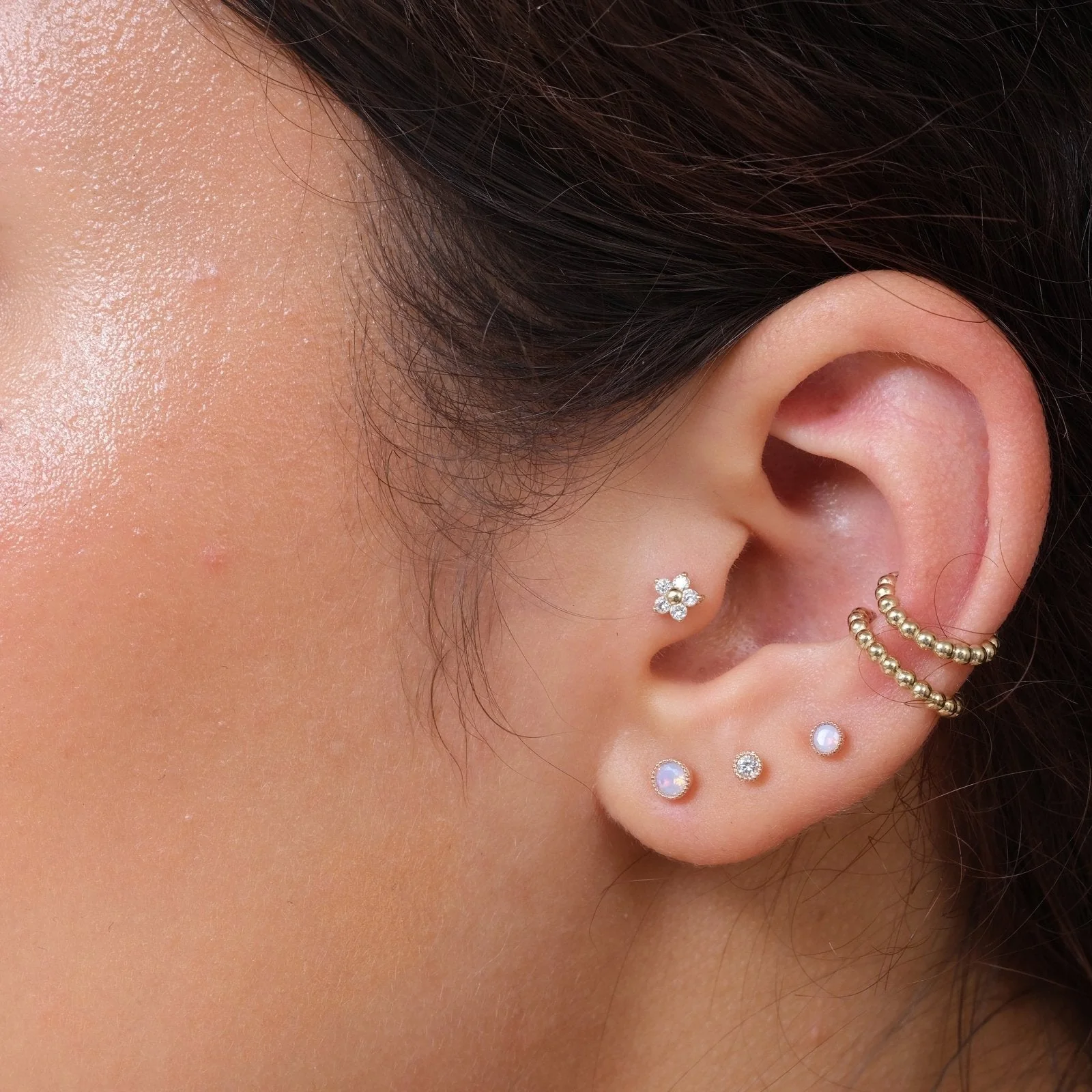 Rose Gold Gemstone Milgrain Set Flat Back Earring - Image 4