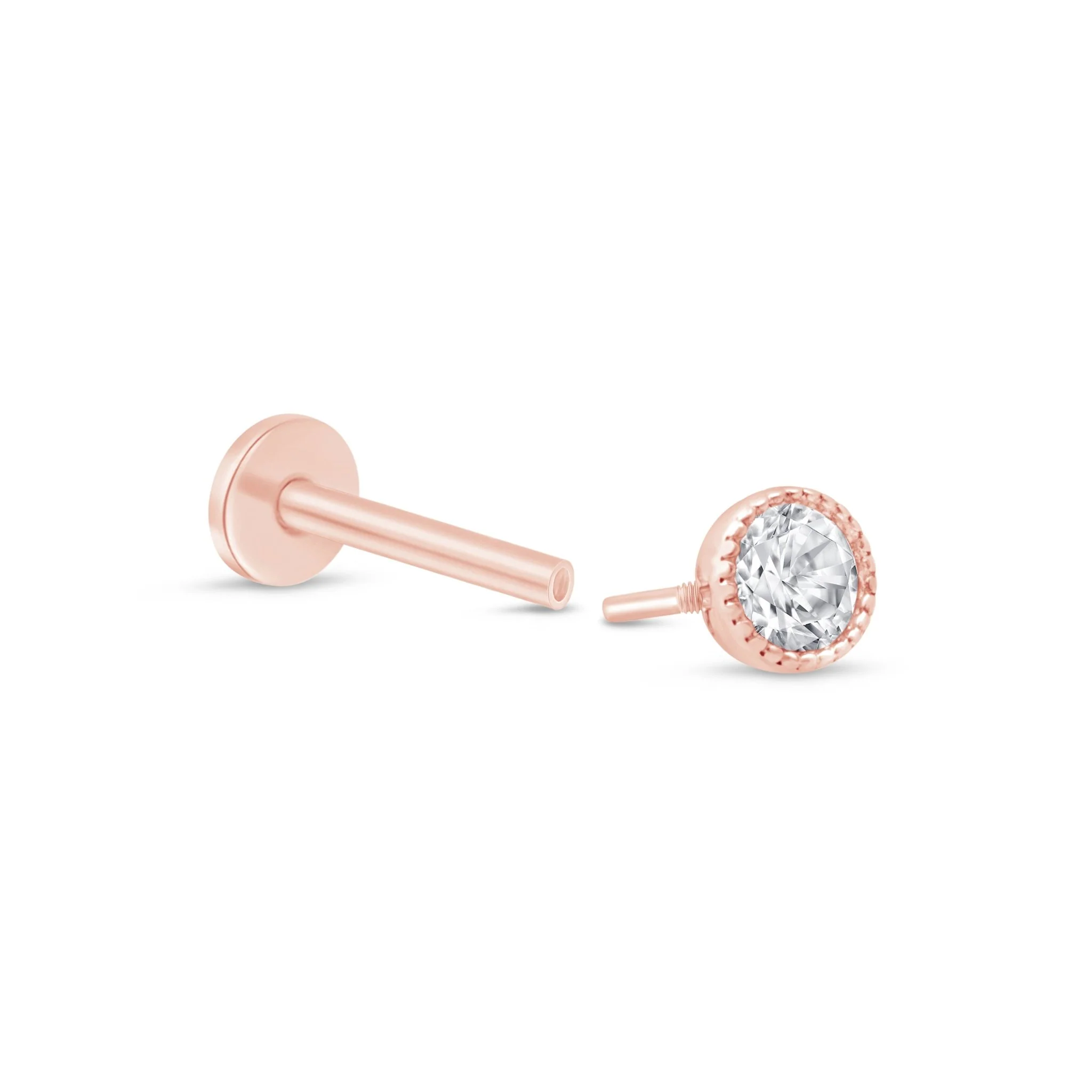 Rose Gold Gemstone Milgrain Set Flat Back Earring - Image 7