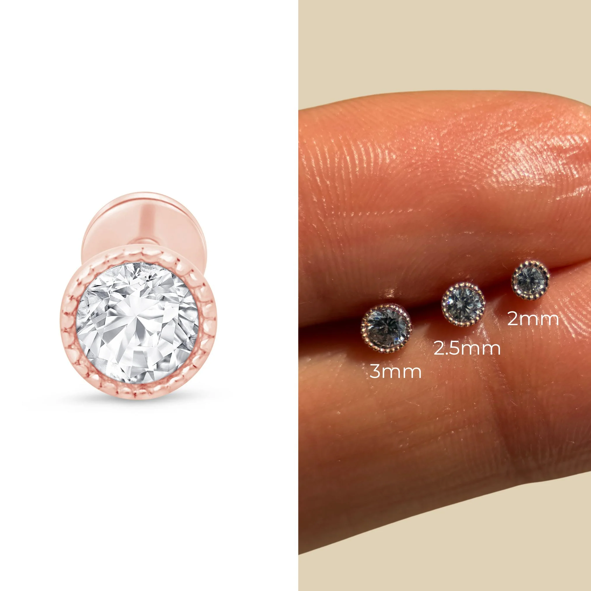 Rose Gold Gemstone Milgrain Set Flat Back Earring - Image 8
