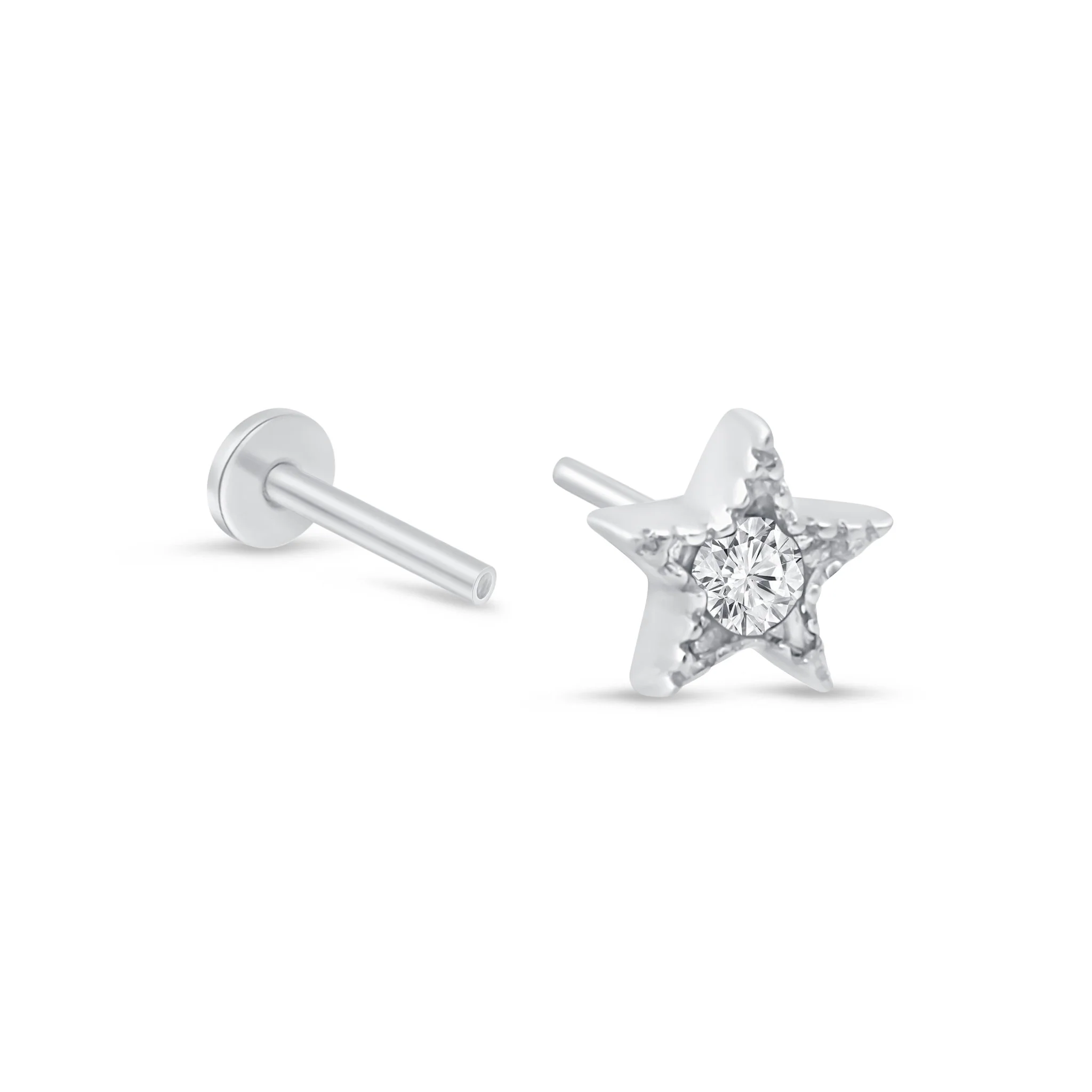 White Gold Star Milgrain Flat Back Earring - Image 7