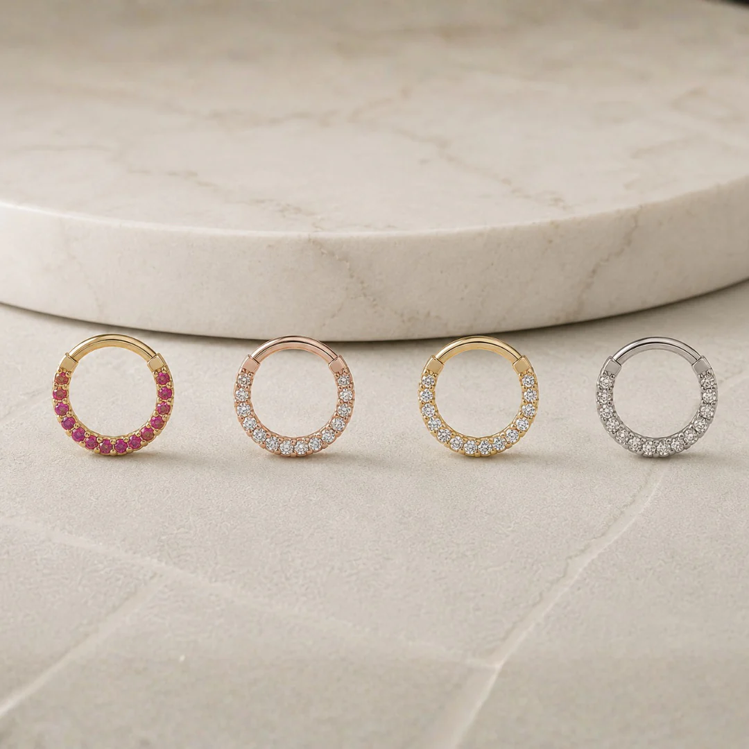 Yellow Gold Emerald Studded Clicker Hoop - Image 2