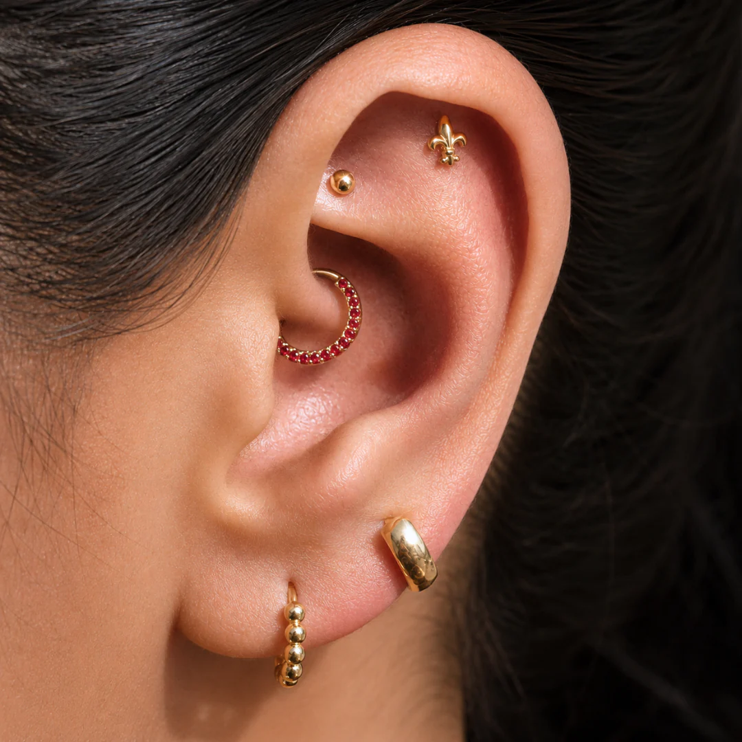 Yellow Gold Emerald Studded Clicker Hoop - Image 11