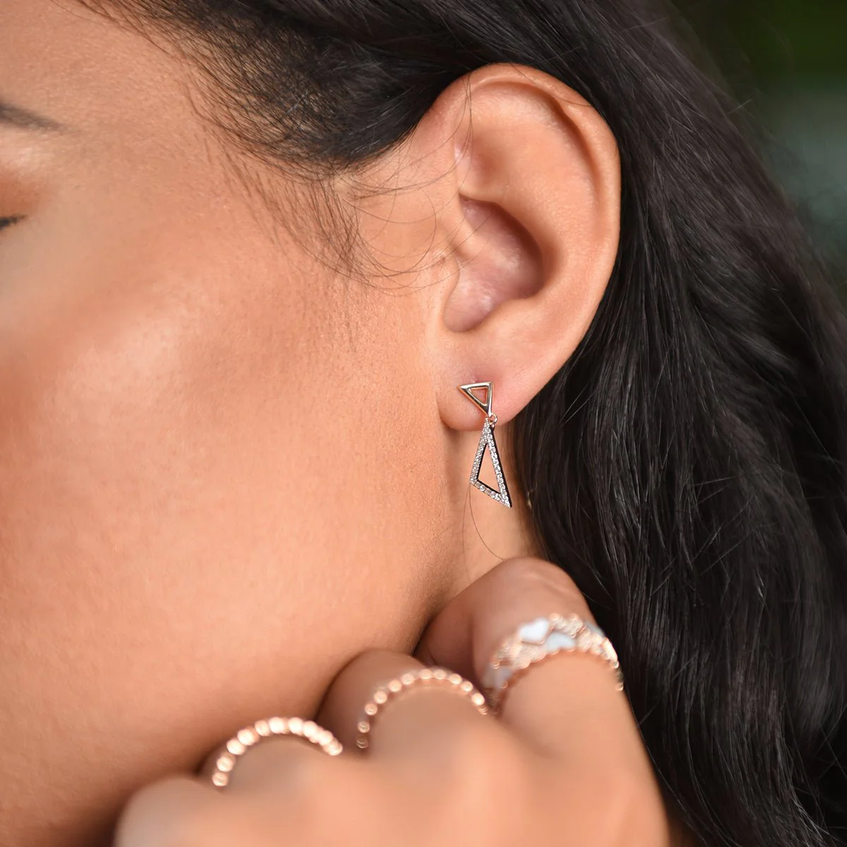 Yellow Gold Diamond Triangle Drop - Image 2