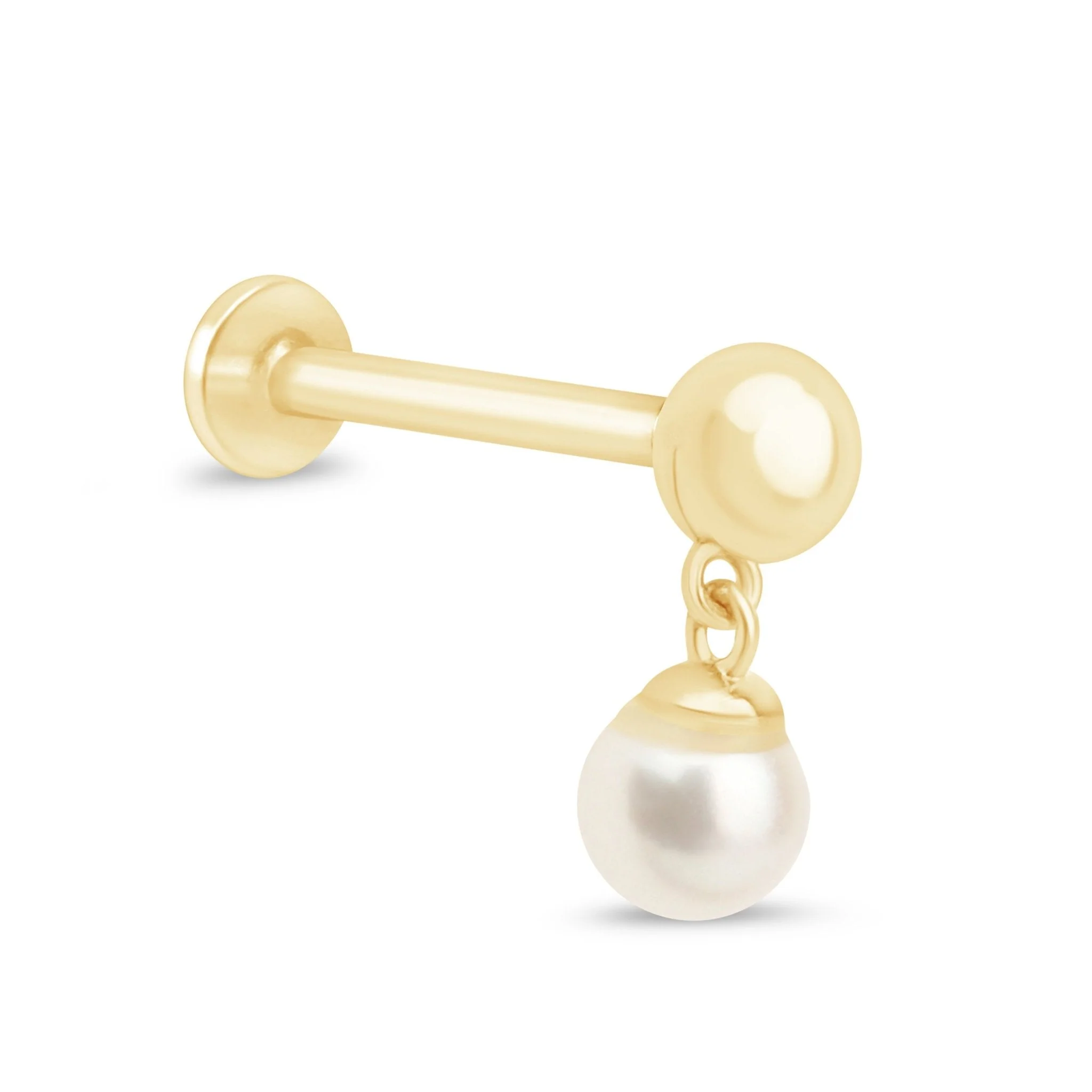Yellow Gold Pearl Drop Threaded Flat Back Earring