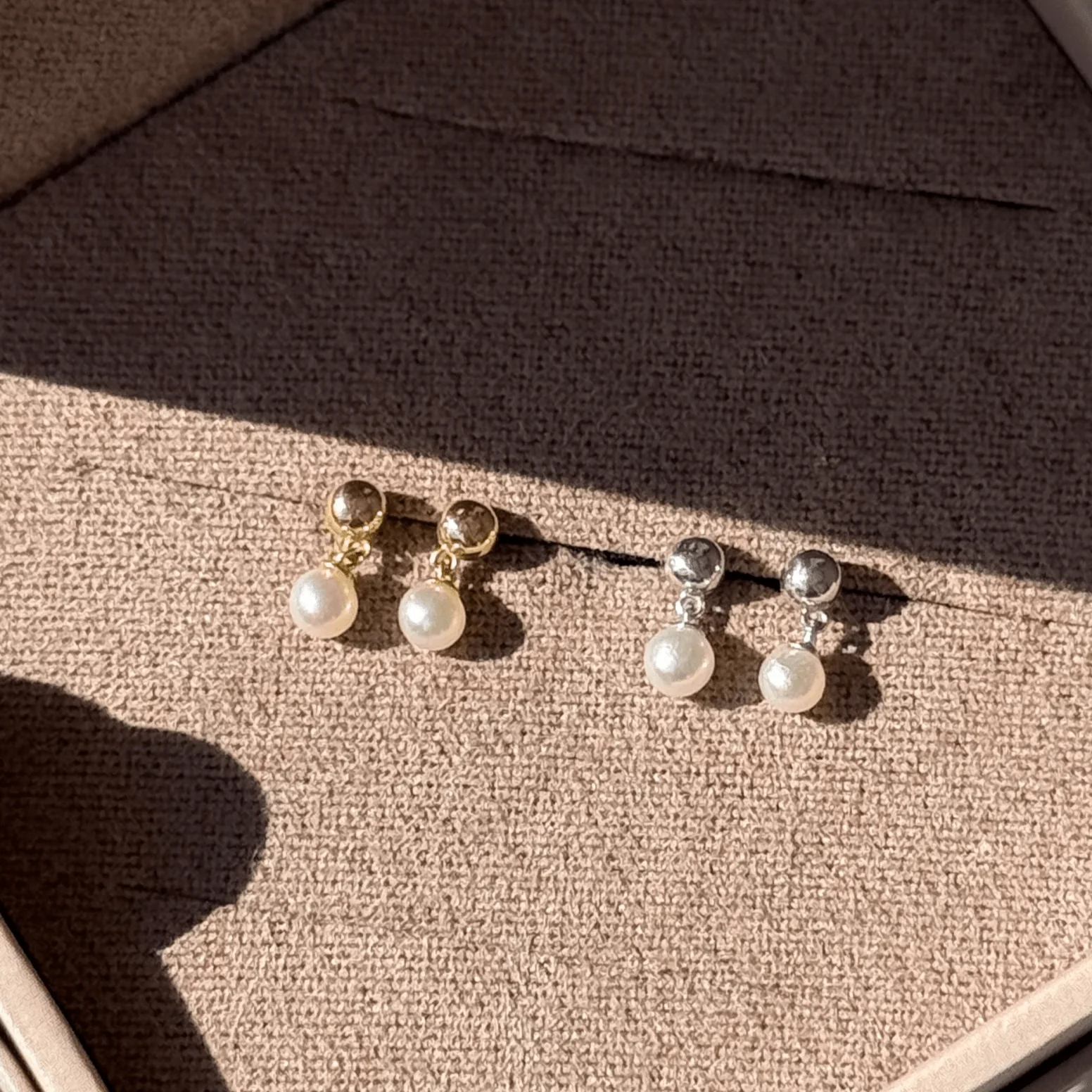 Yellow Gold Pearl Drop Threaded Flat Back Earring - Image 12