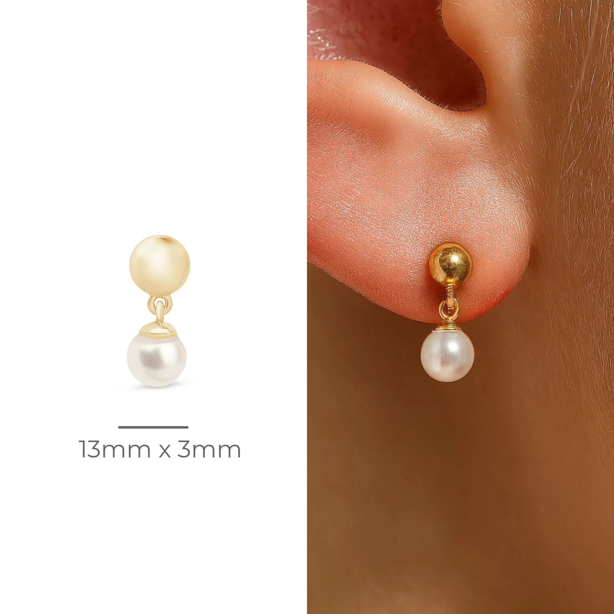 Yellow Gold Pearl Drop Threaded Flat Back Earring - Image 13