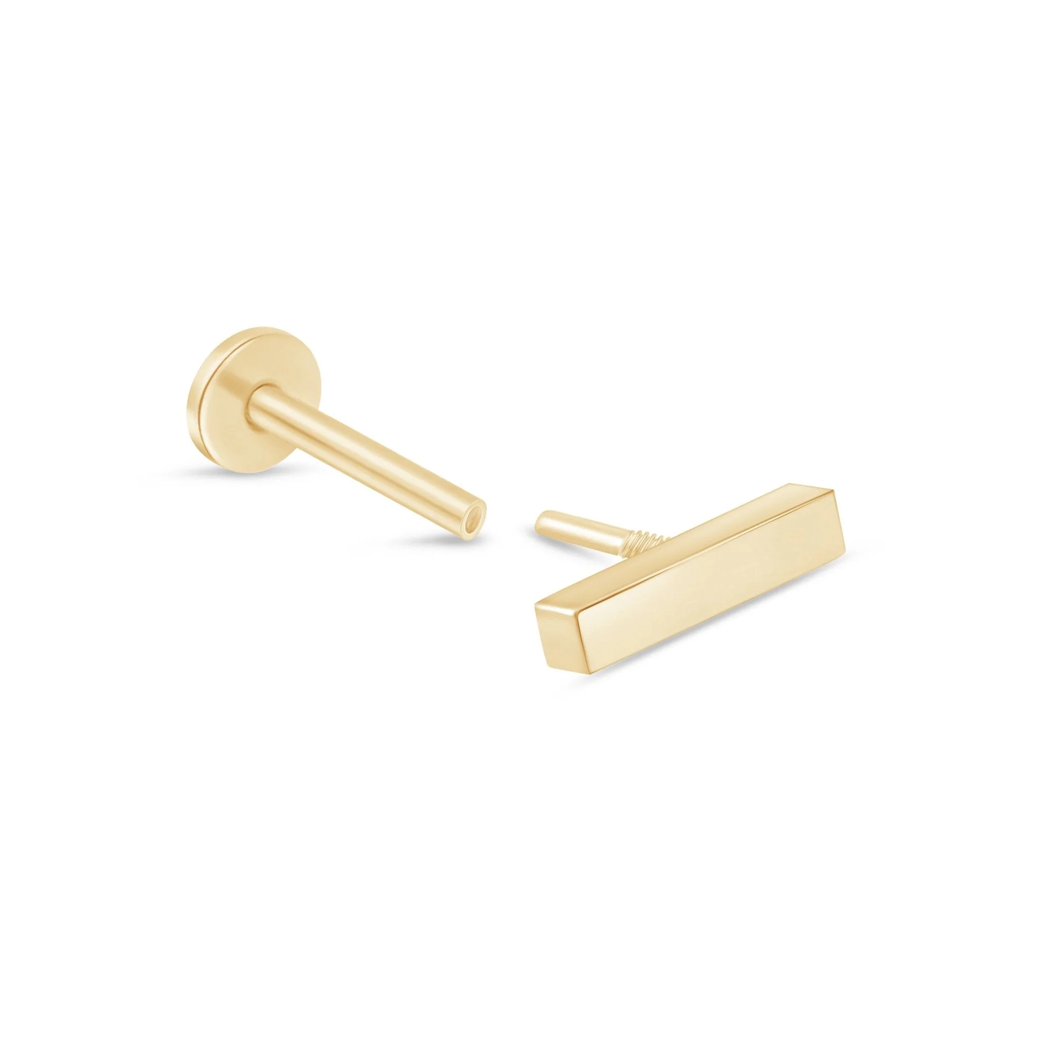 Yellow Gold Bar Flat Back Threaded Stud Earring - Image 7