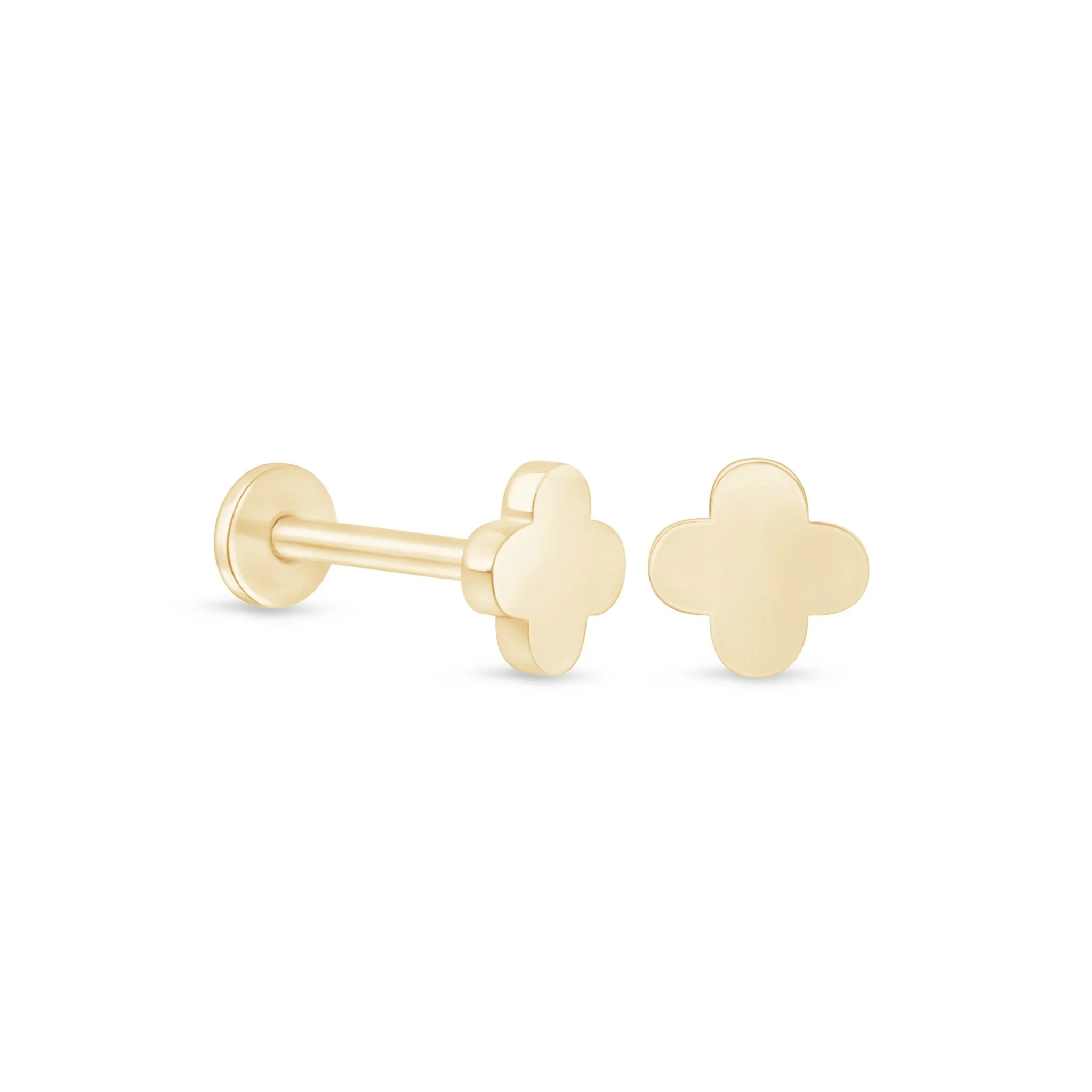 Yellow Gold Clover Flat Back Threaded Stud Earring - Image 5