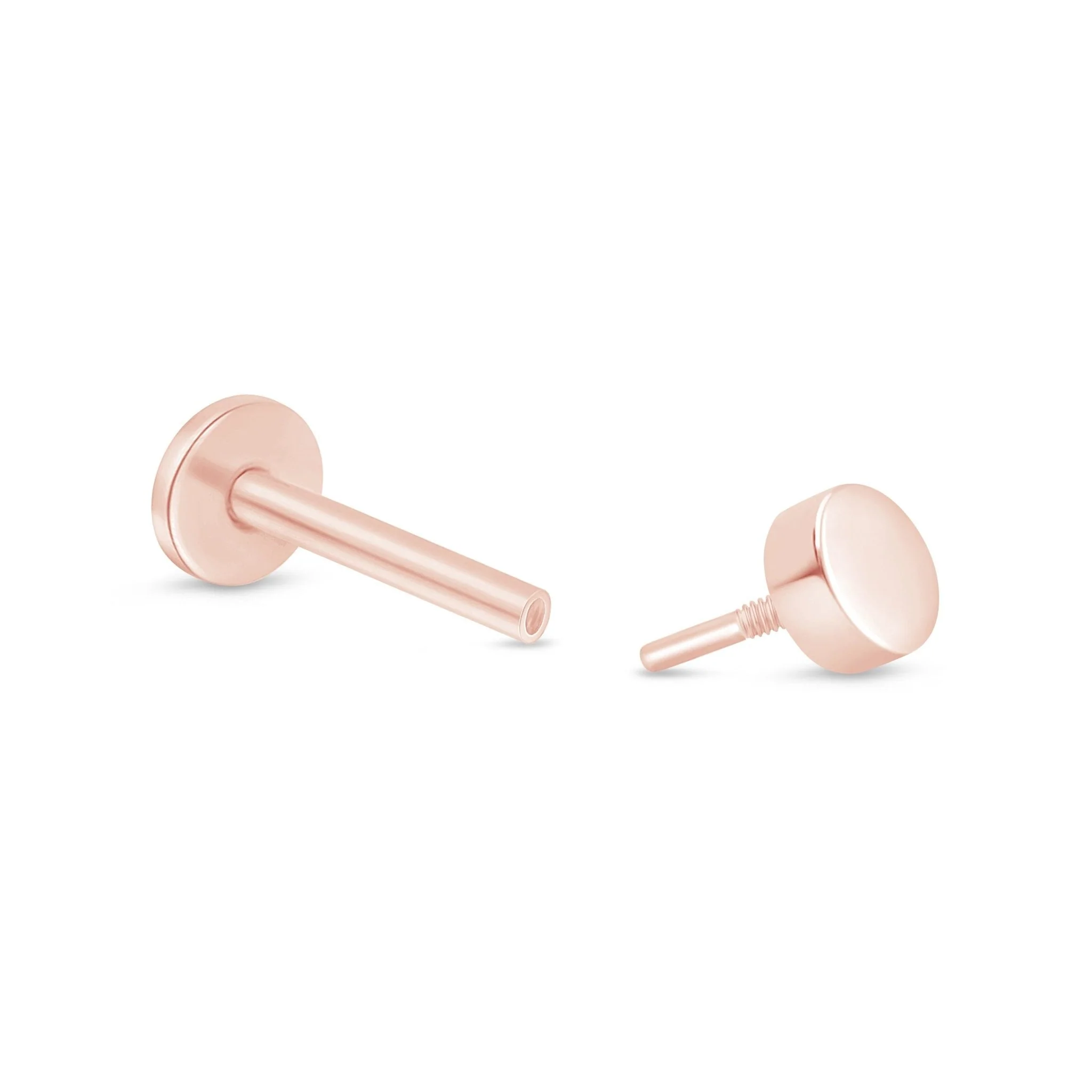 Rose Gold Round Disc Threaded Flat Back Earring - Image 4