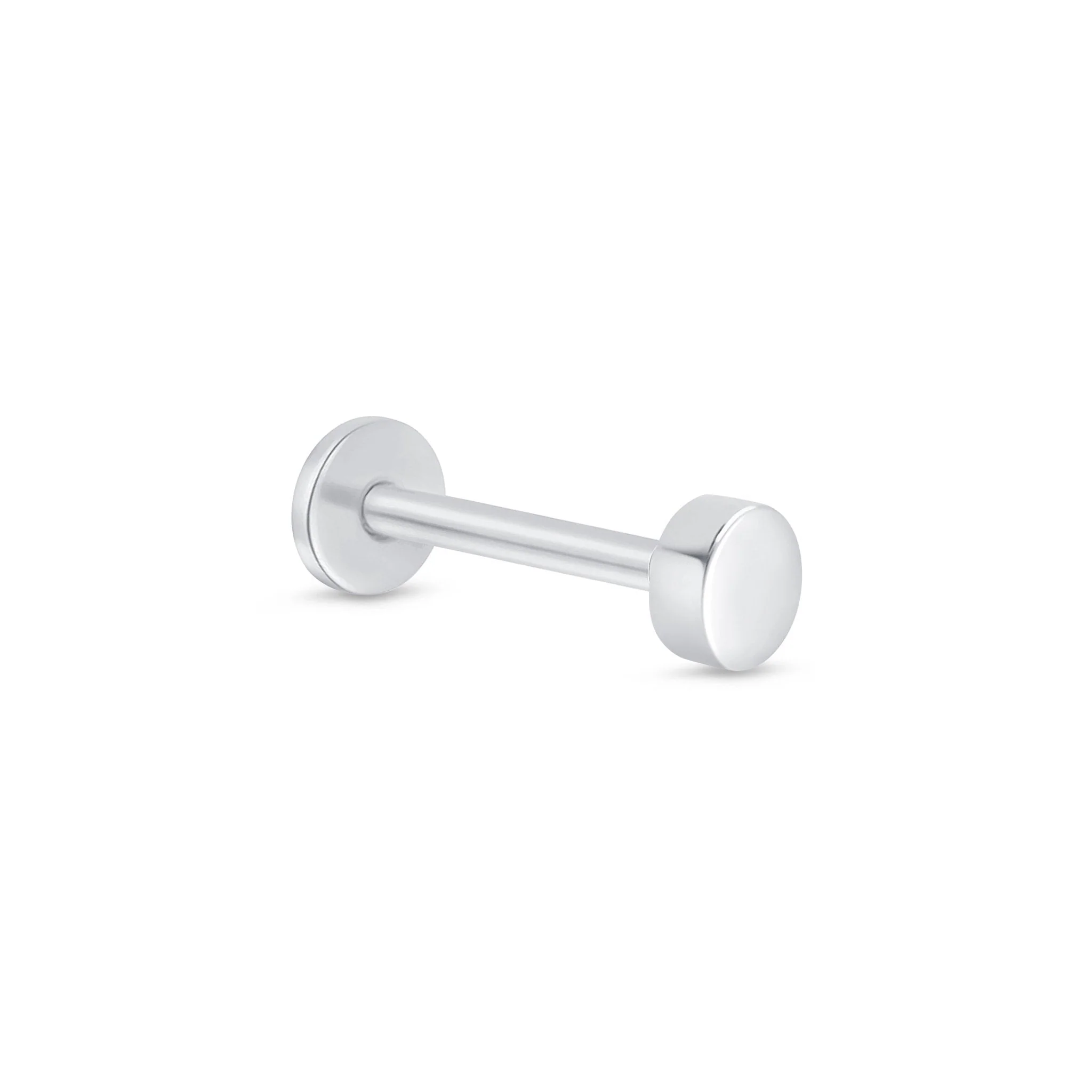 White Gold Round Disc Threaded Flat Back Earring