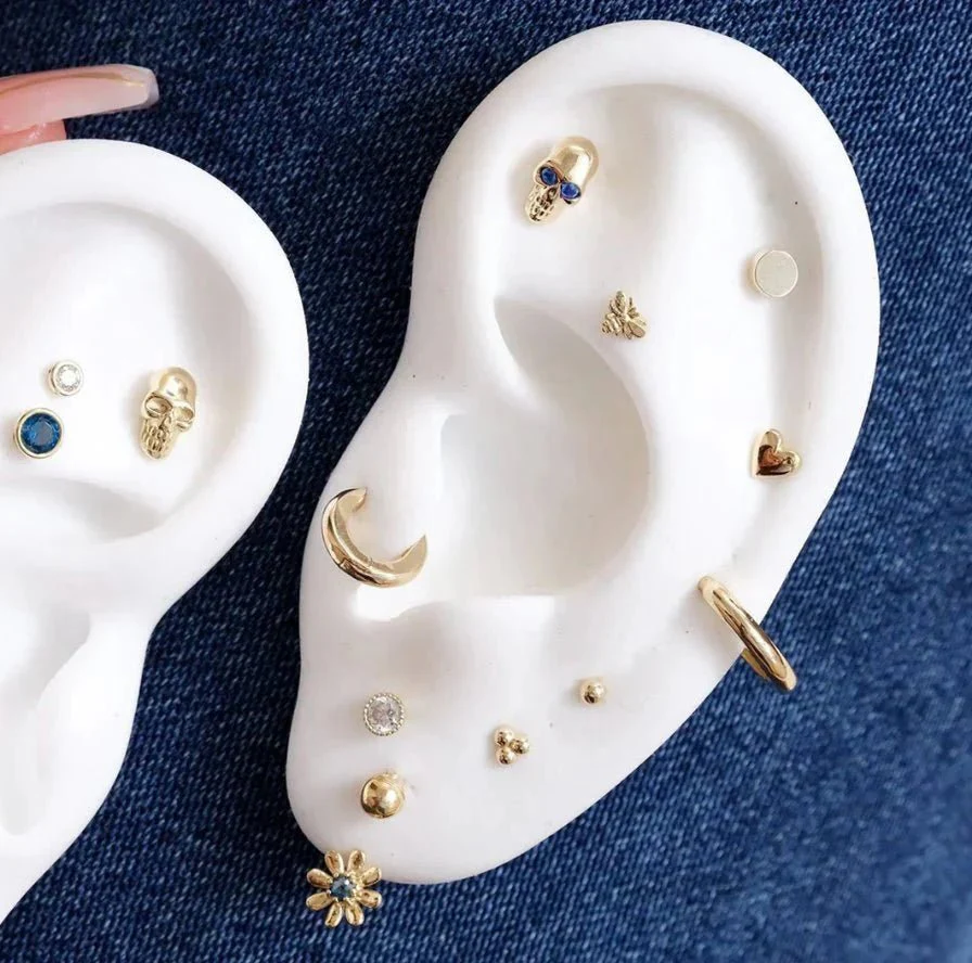 Yellow Gold Disc Flat Back Threaded Stud Earring - Image 11