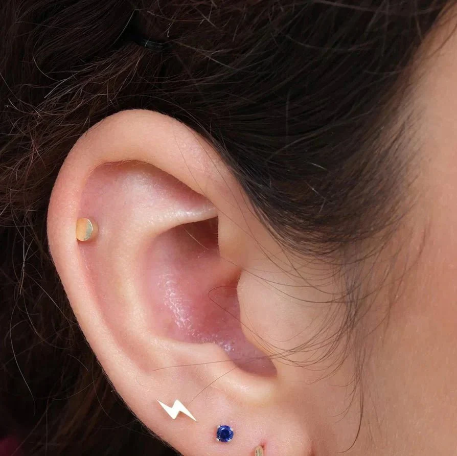 Yellow Gold Disc Flat Back Threaded Stud Earring - Image 7