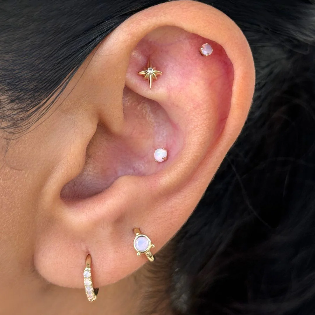 Yellow Gold Opal Cartilage Hoop - Image 7