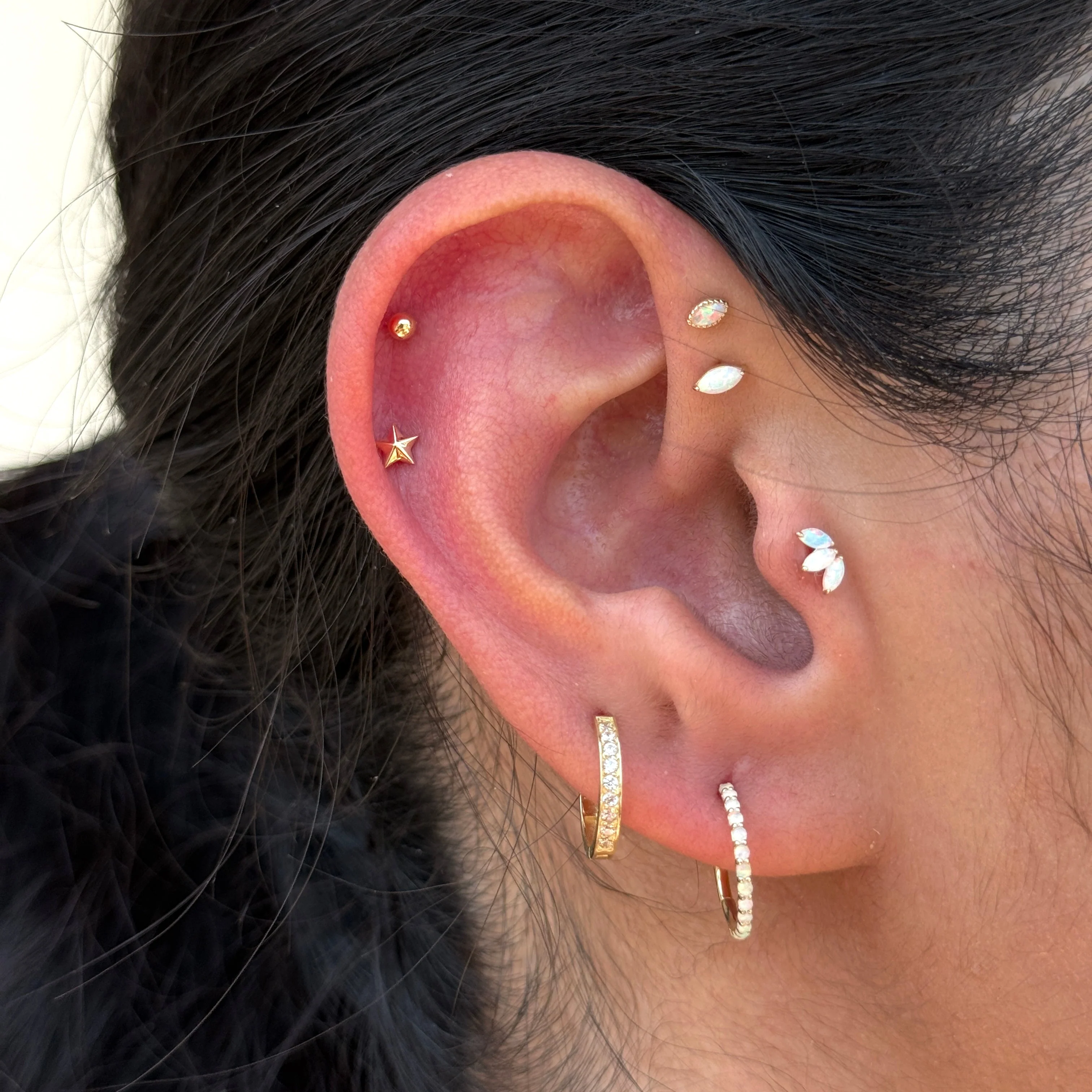 Yellow Gold Opal Cartilage Hoop - Image 8