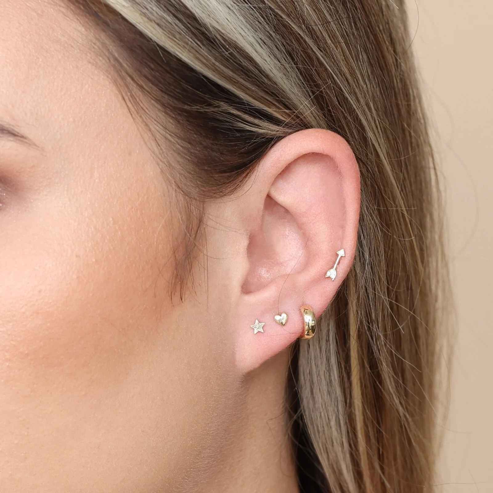 Solid 14k Yellow Gold Star Flat Back Stud Earring - Image 3
