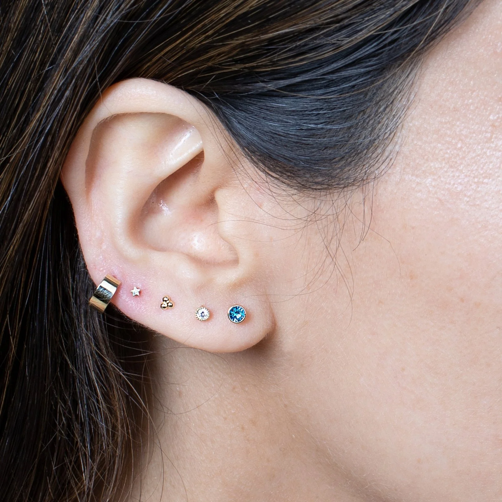 Solid 14k Yellow Gold Star Flat Back Stud Earring - Image 4