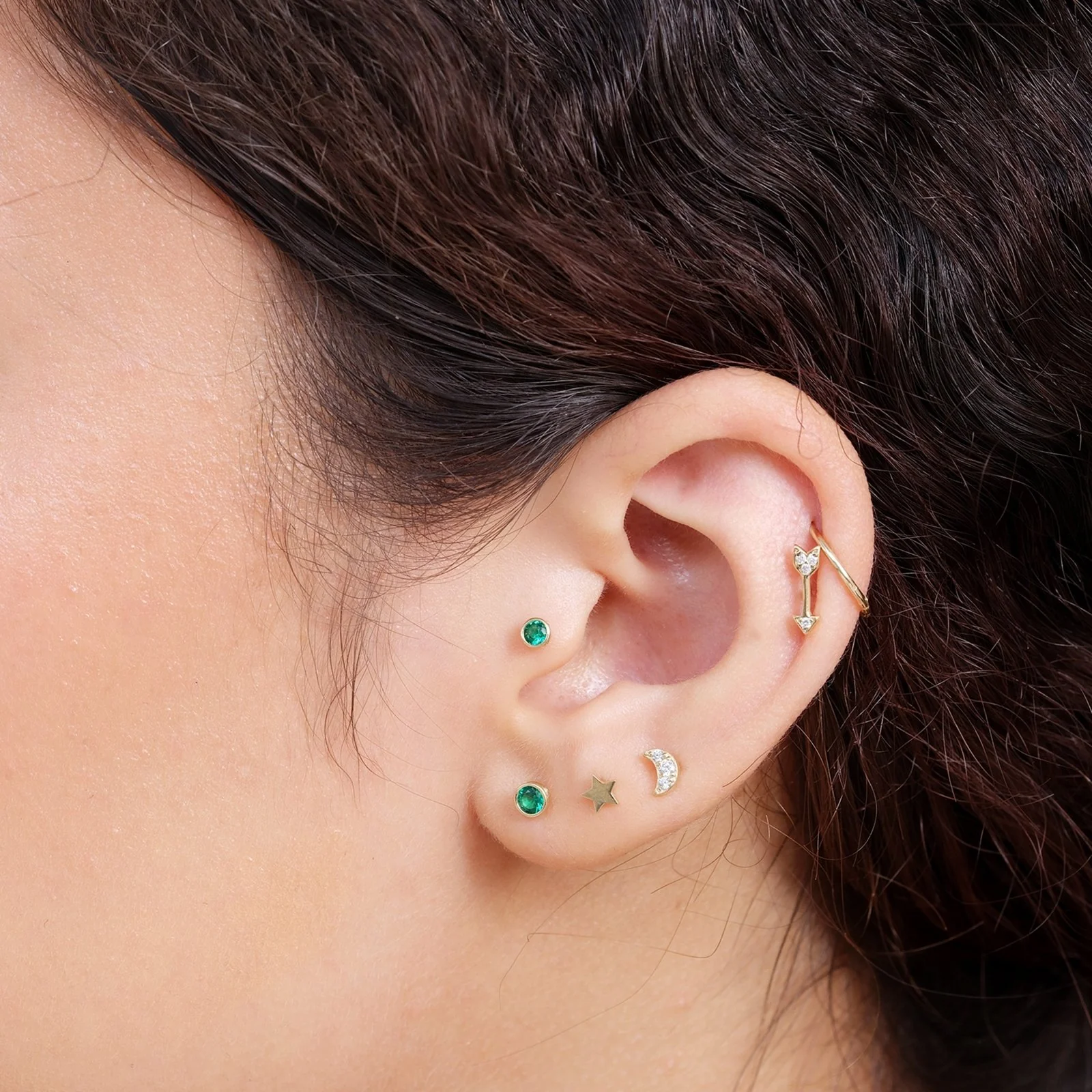 Solid 14k Yellow Gold Star Flat Back Stud Earring - Image 5