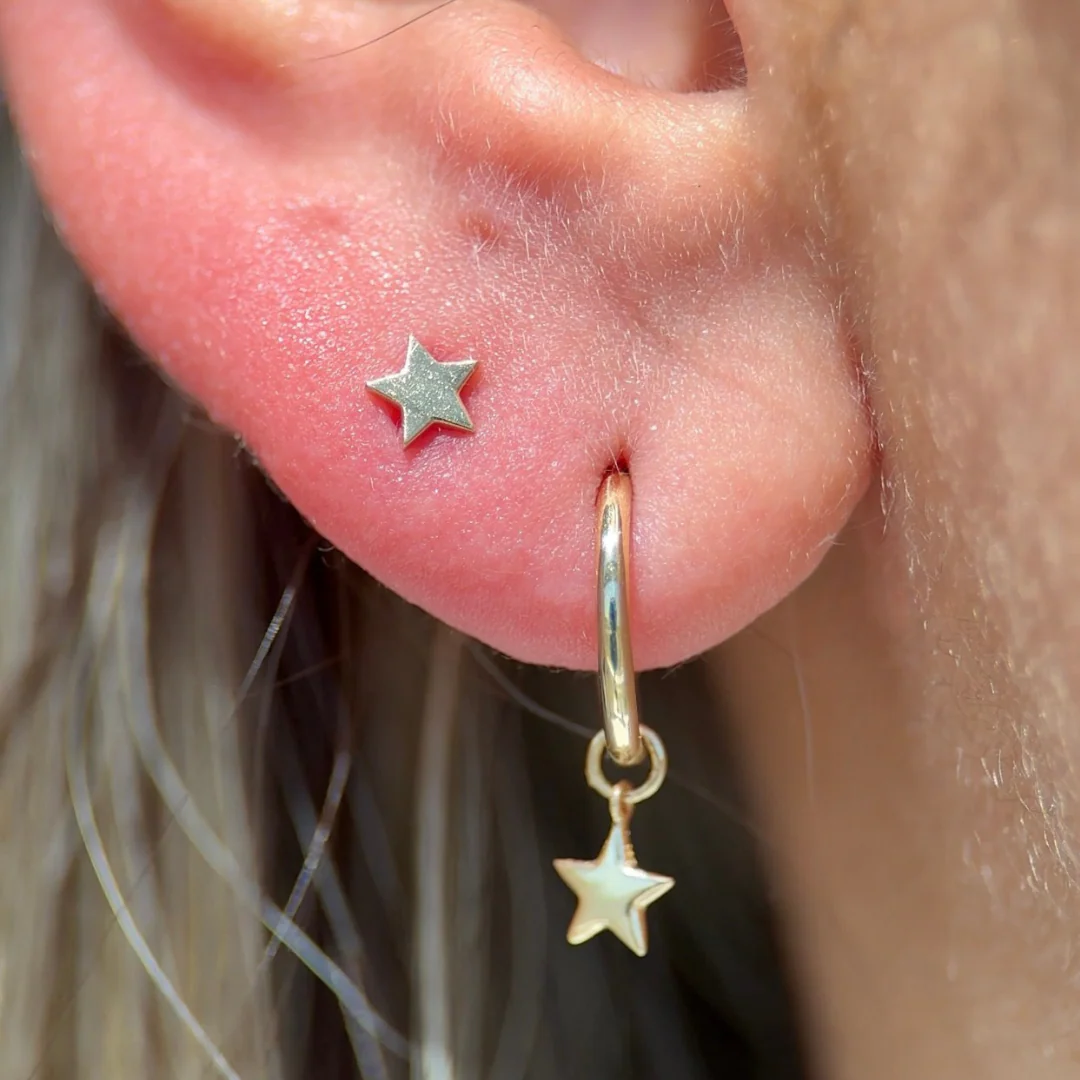 Solid 14k Yellow Gold Star Flat Back Stud Earring - Image 6