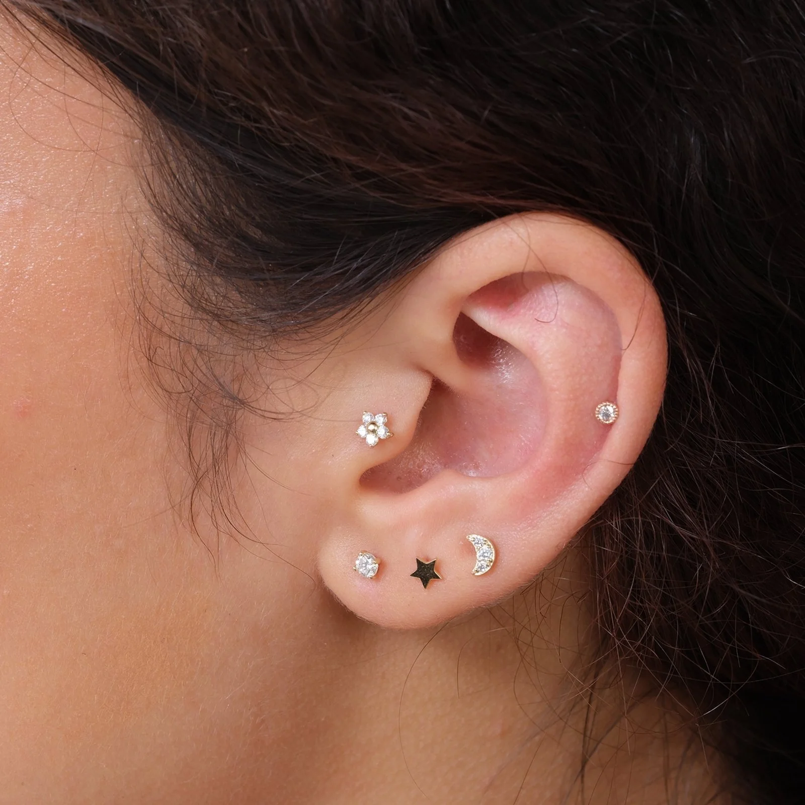 Solid 14k Yellow Gold Star Flat Back Stud Earring - Image 7