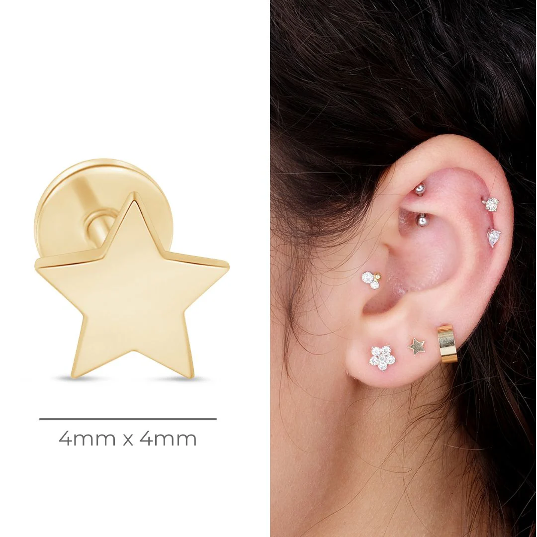 Solid 14k Yellow Gold Star Flat Back Stud Earring - Image 8
