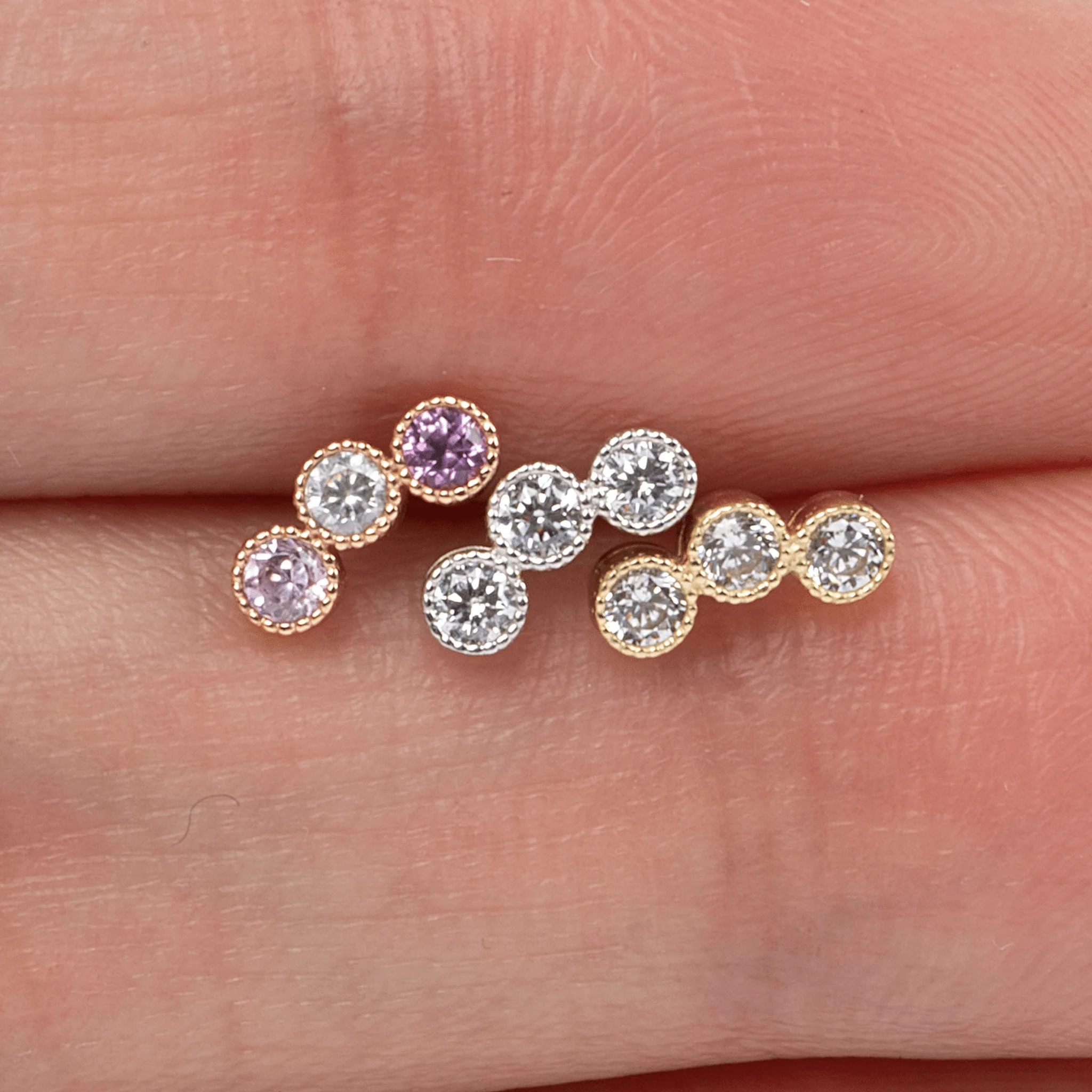 Rose Gold Gemstone Milgrain Set Flat Back Earring - Image 2