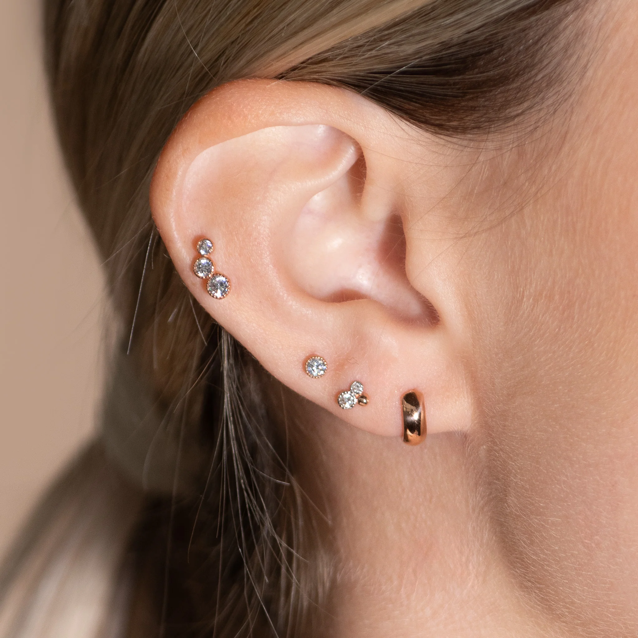 Rose Gold Gemstone Milgrain Set Flat Back Earring - Image 4