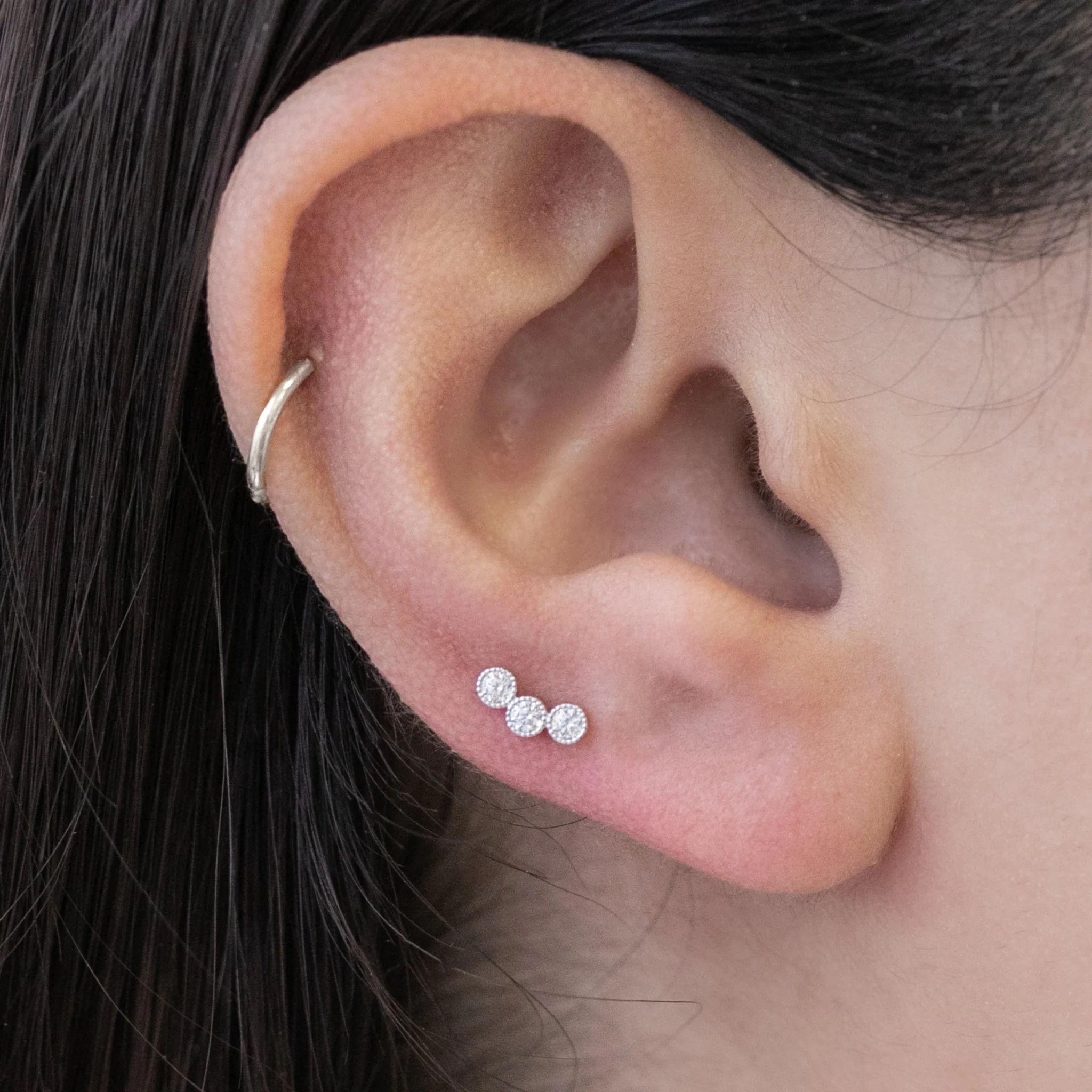 Rose Gold Gemstone Milgrain Set Flat Back Earring - Image 6