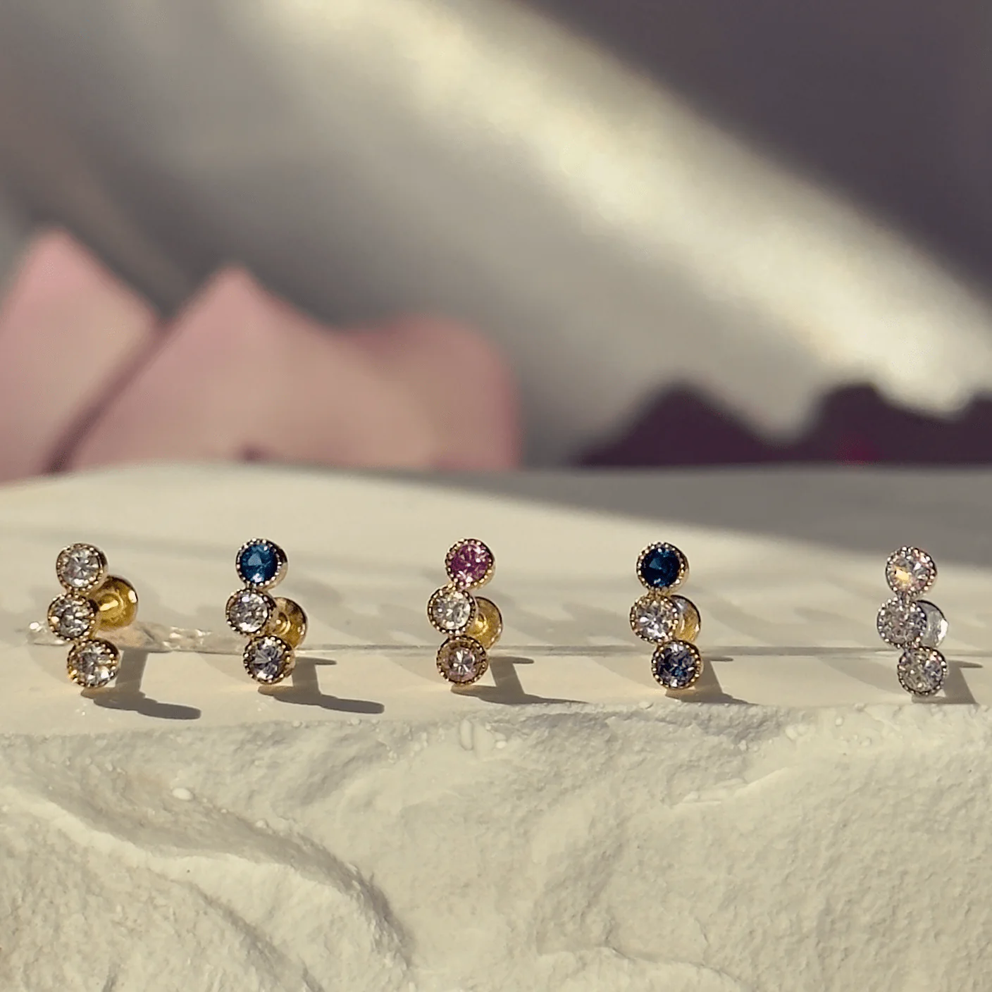 Rose Gold Gemstone Milgrain Set Flat Back Earring - Image 7