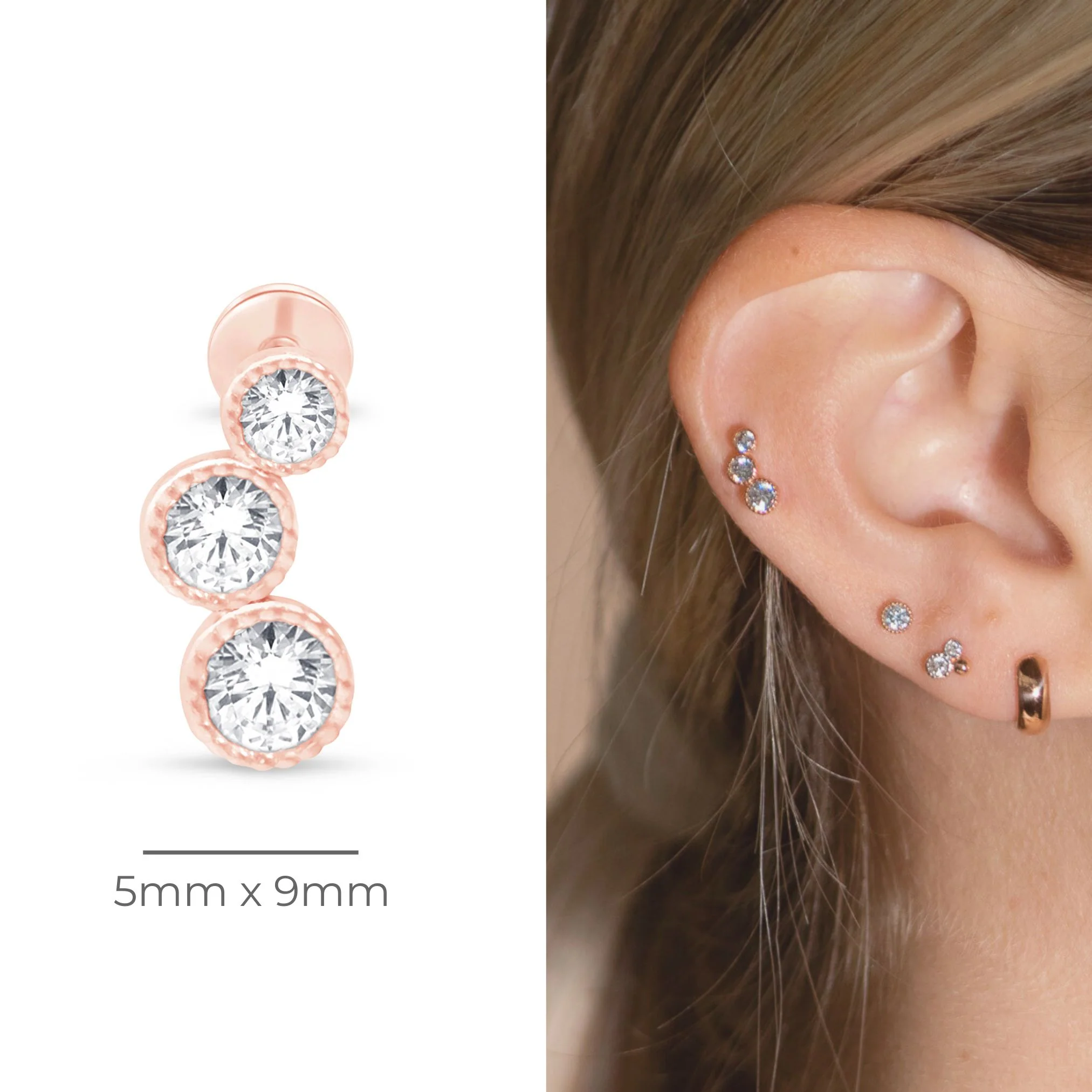 Rose Gold Gemstone Milgrain Set Flat Back Earring - Image 9