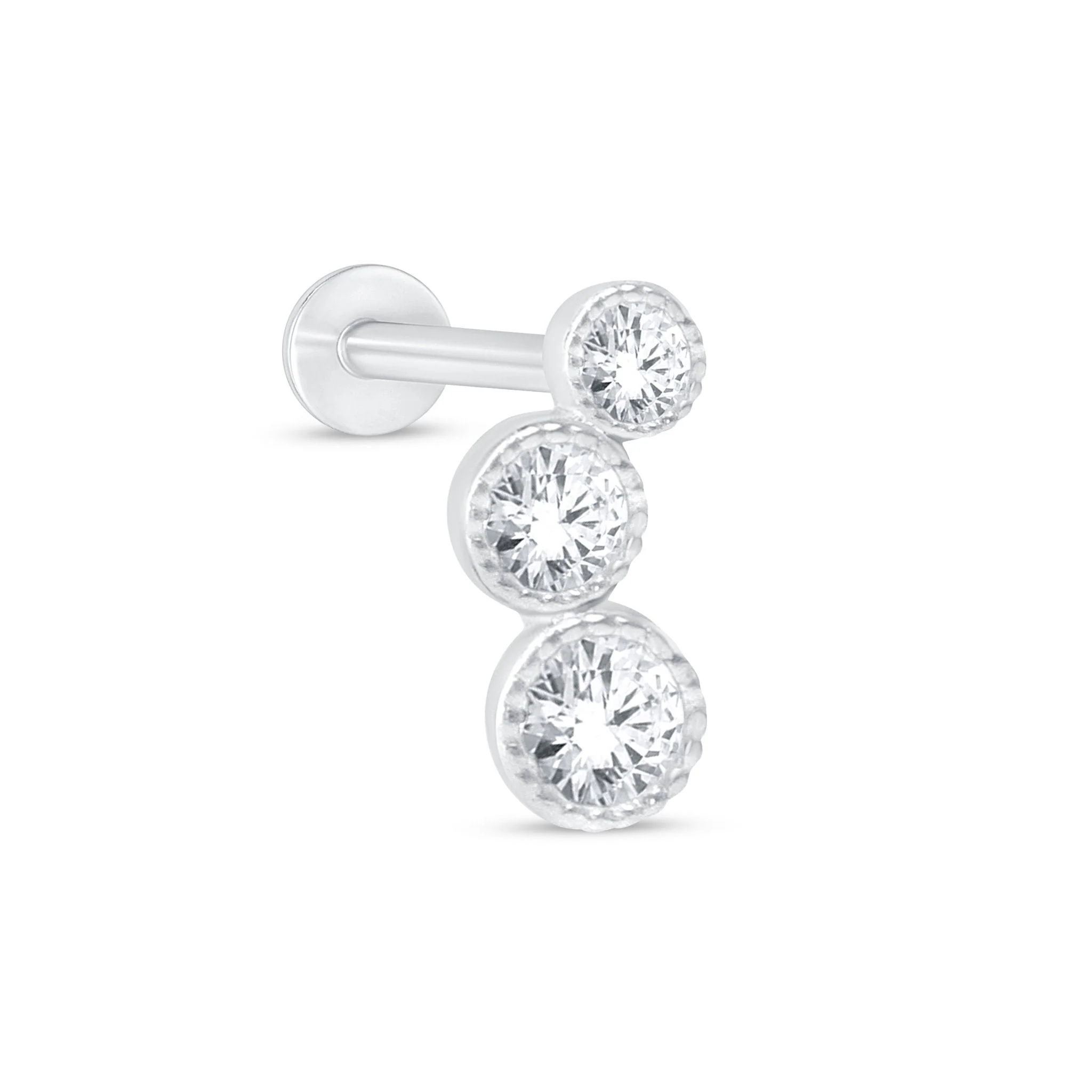 White Gold Gemstone Milgrain Set Flat Back Earring
