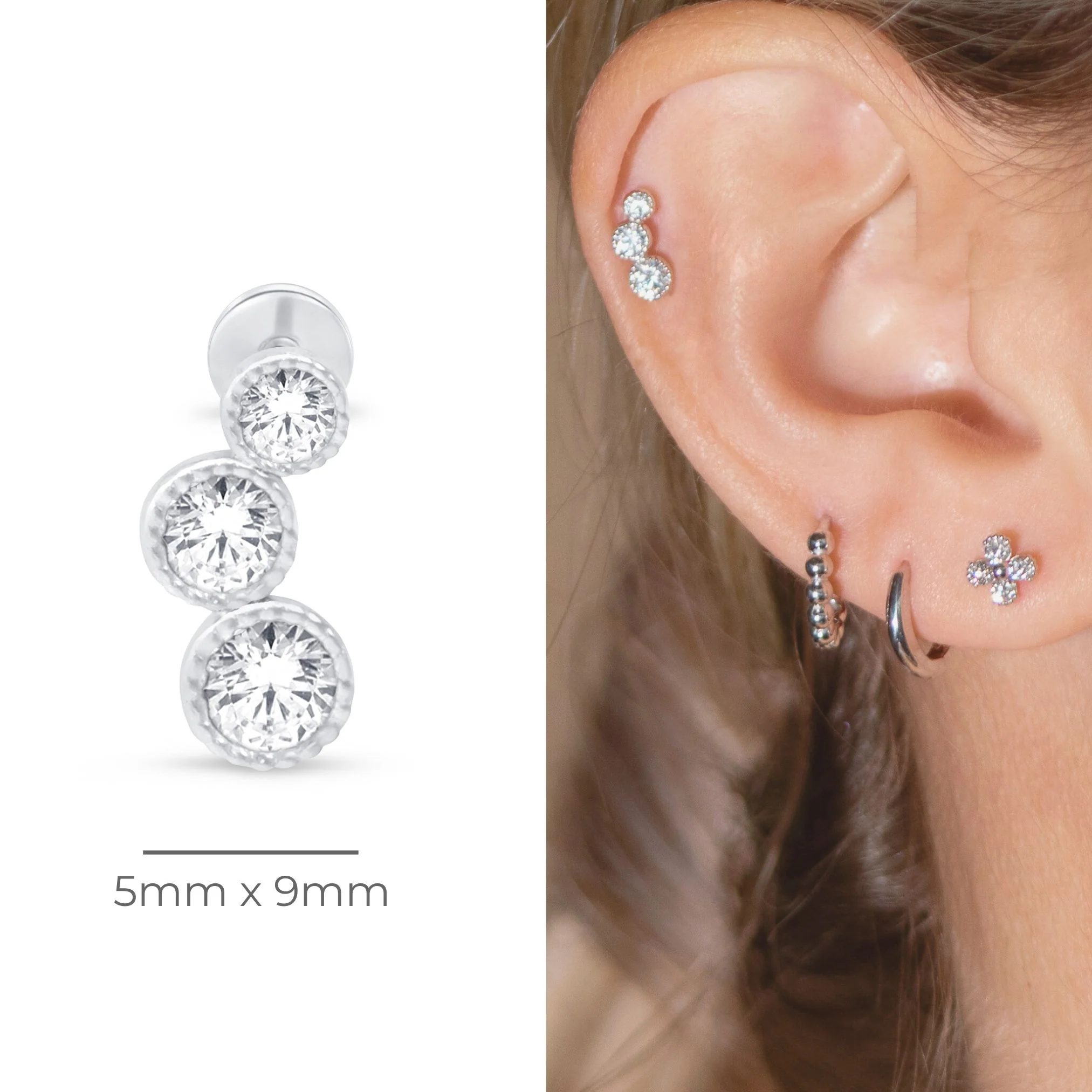 White Gold Gemstone Milgrain Set Flat Back Earring - Image 10