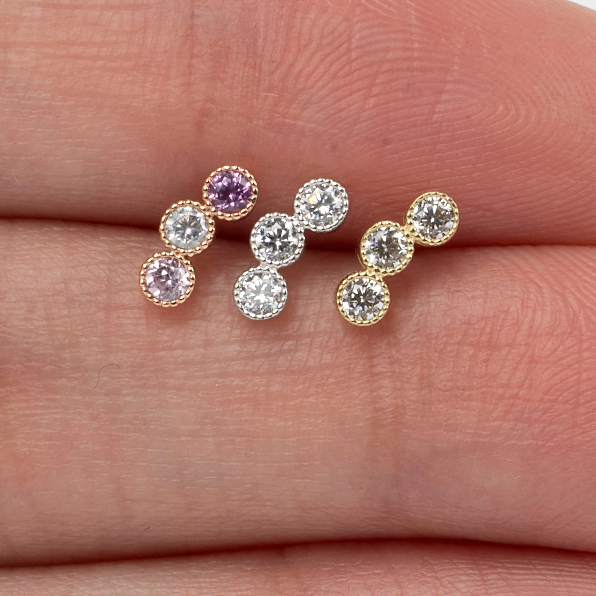 White Gold Gemstone Milgrain Set Flat Back Earring - Image 3