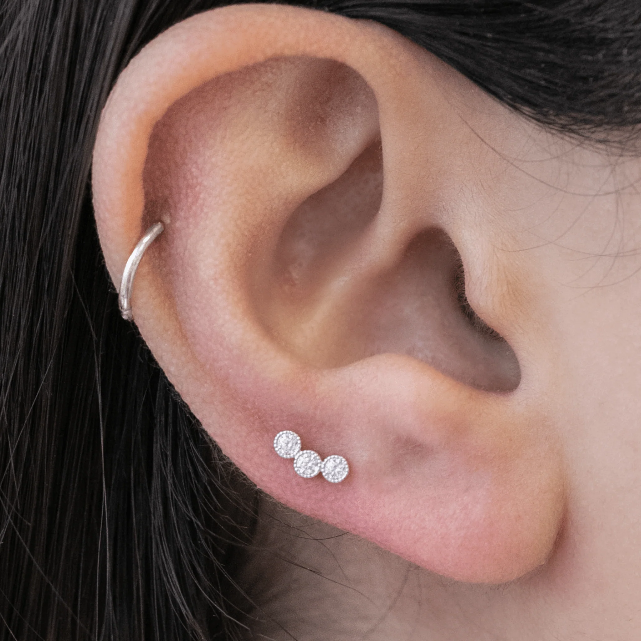 White Gold Gemstone Milgrain Set Flat Back Earring - Image 7
