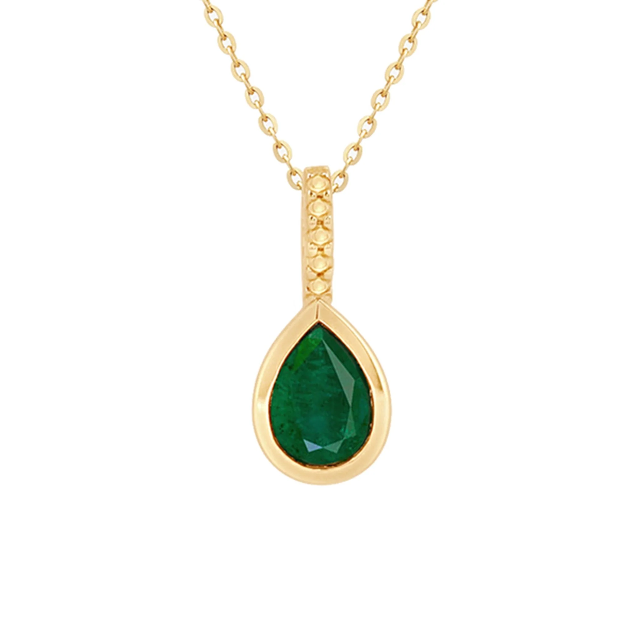 Yellow Gold Green Agate Teardrop Pendant Necklace