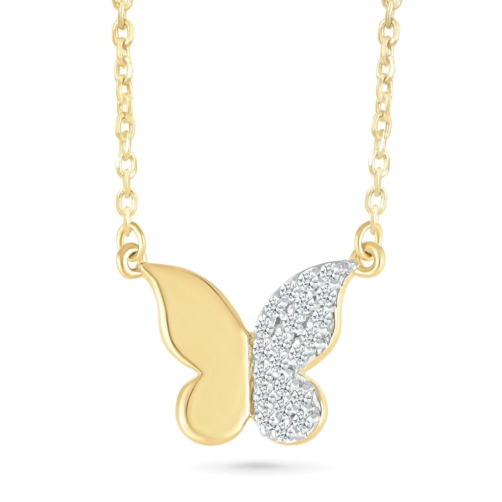 Yellow Gold Diamond Butterfly Pendant Necklace