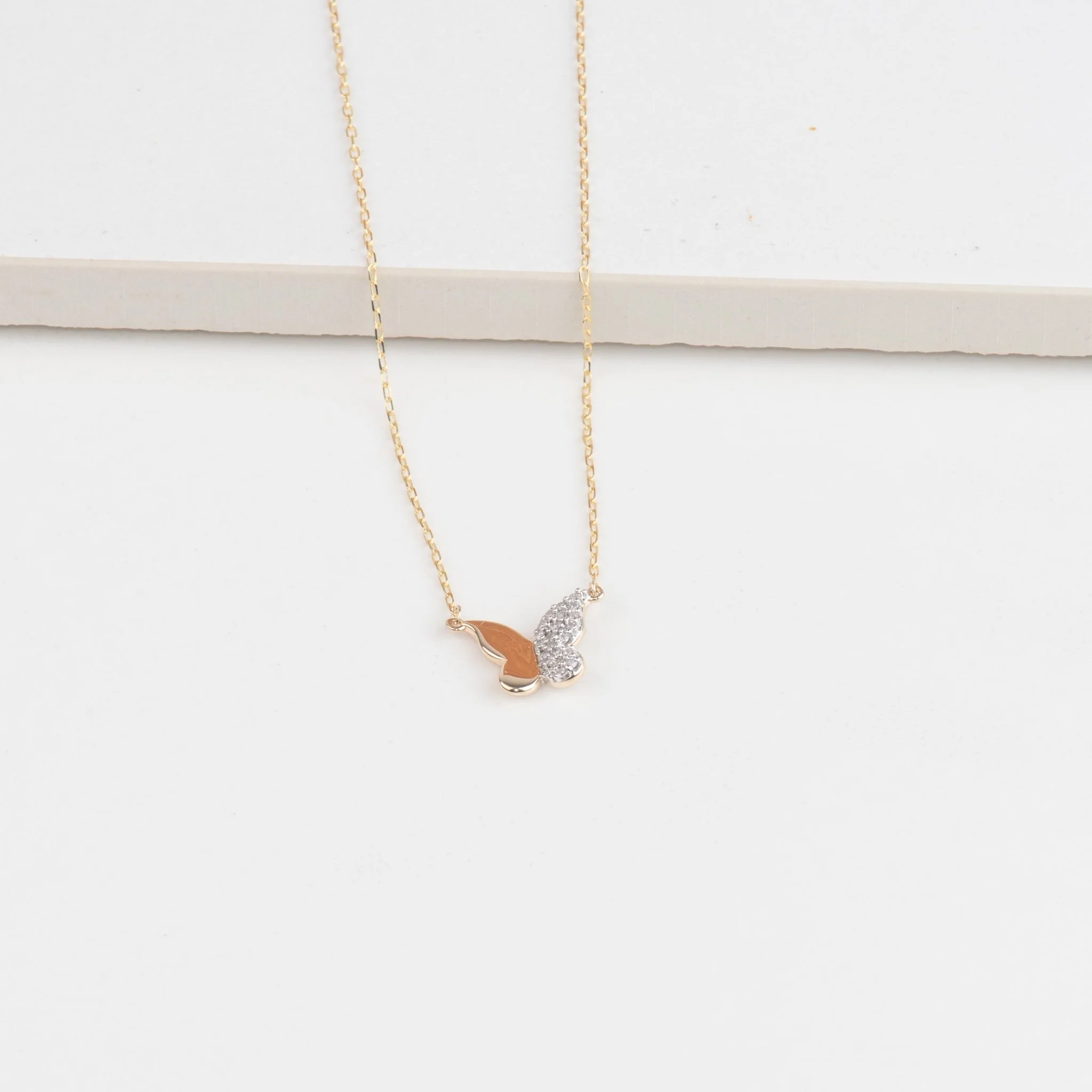 Yellow Gold Diamond Butterfly Pendant Necklace - Image 3