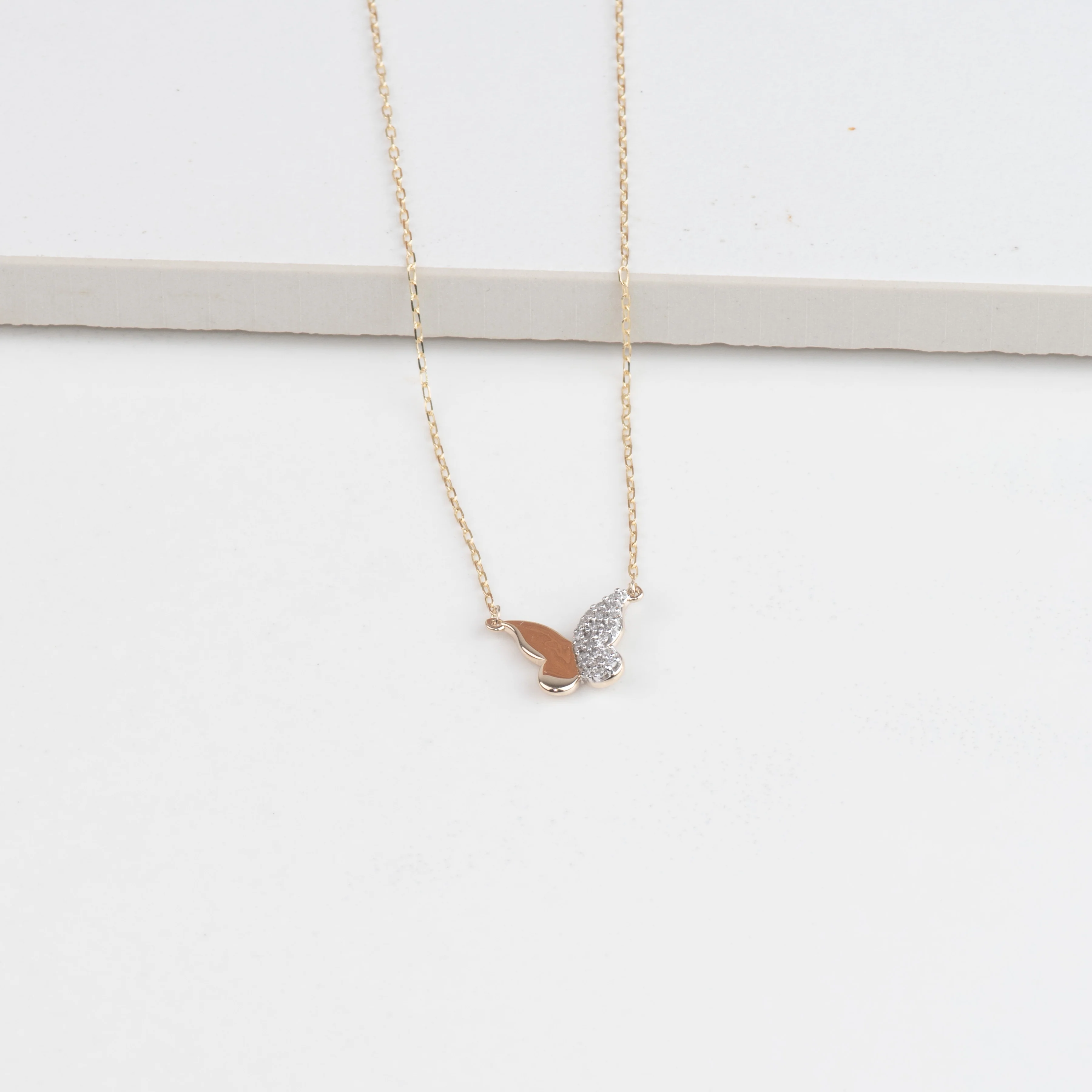 Yellow Gold Diamond Butterfly Pendant Necklace - Image 6