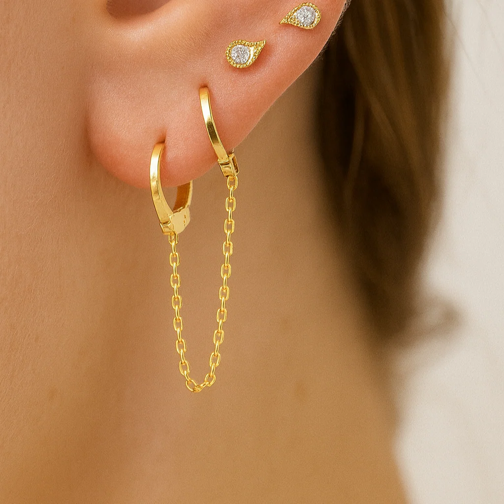 Yellow Gold Handcuff Double Hoop Chain - Image 2