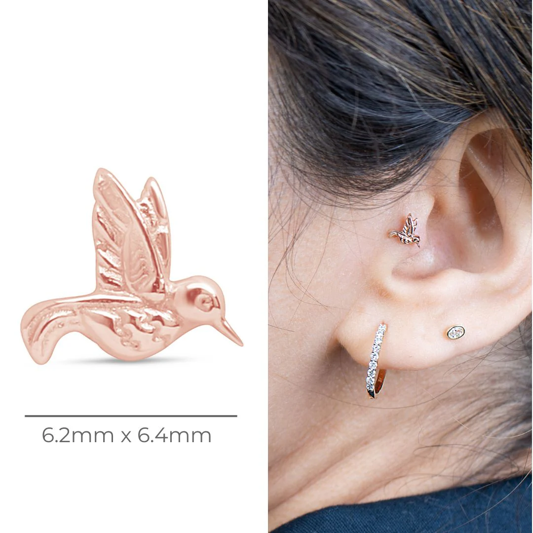 Rose Gold Hummingbird Threaded Flat Back Earring - Image 7