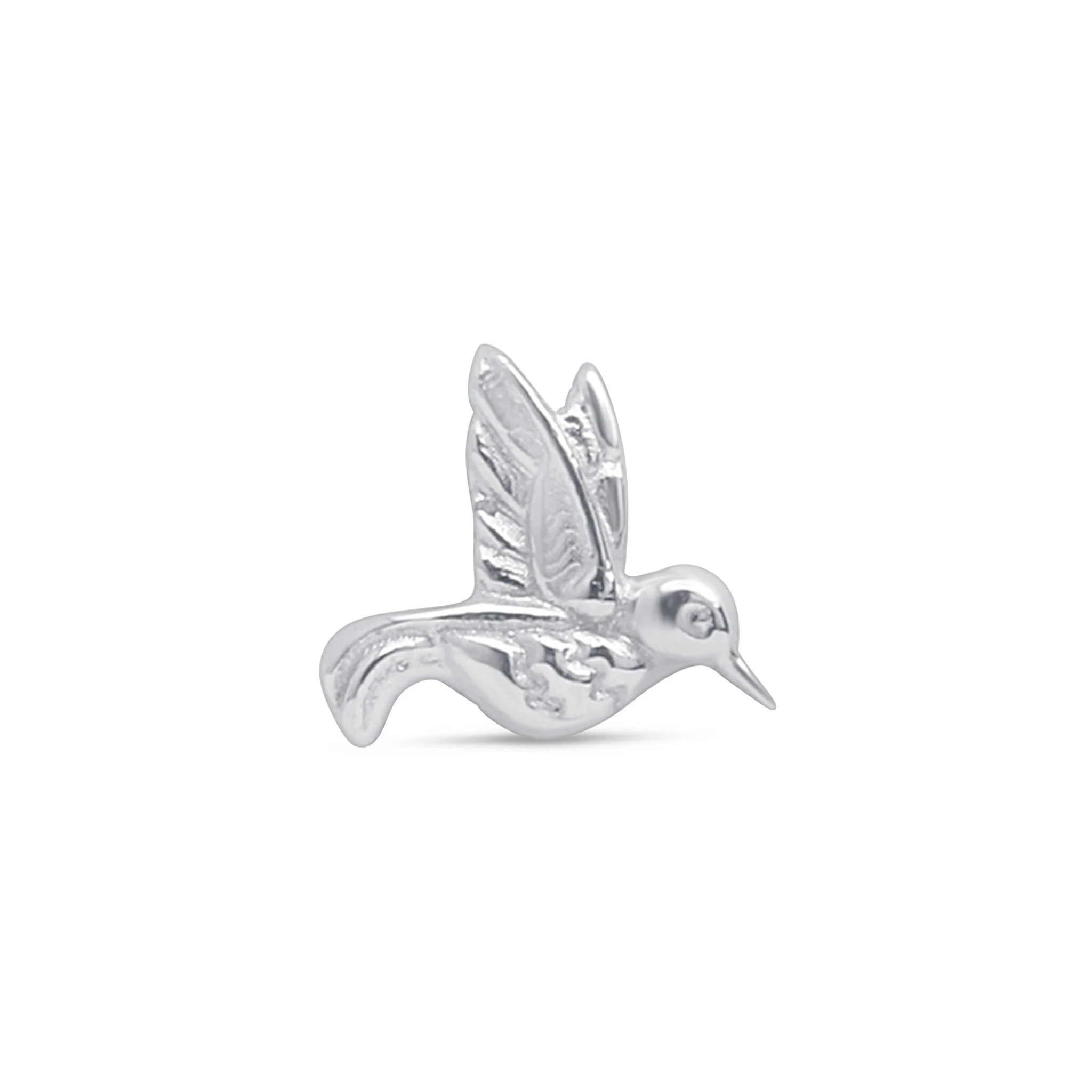White Gold Hummingbird Threaded Flat Back Earring