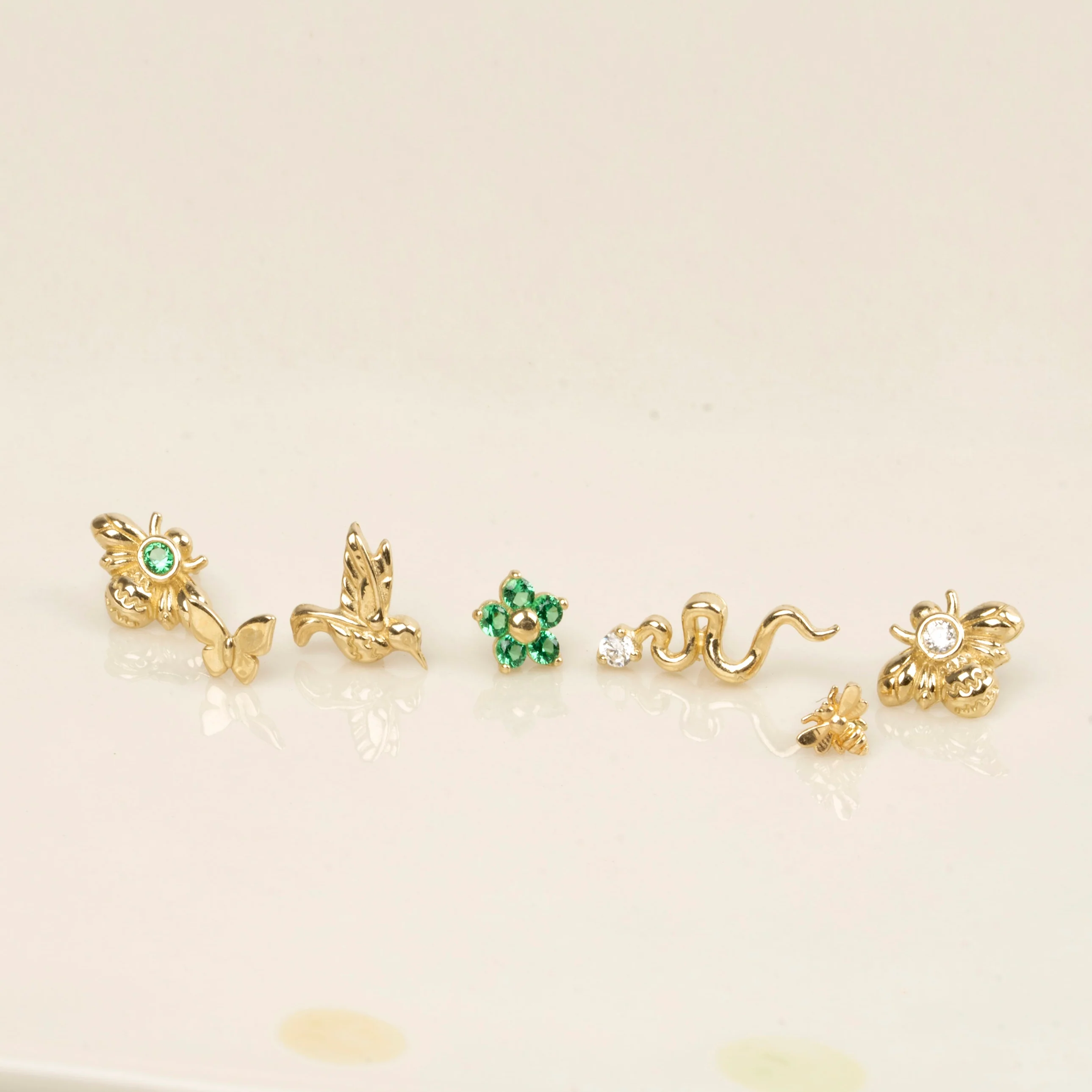 Yellow Gold Hummingbird Threaded Flat Back Earring - Image 9