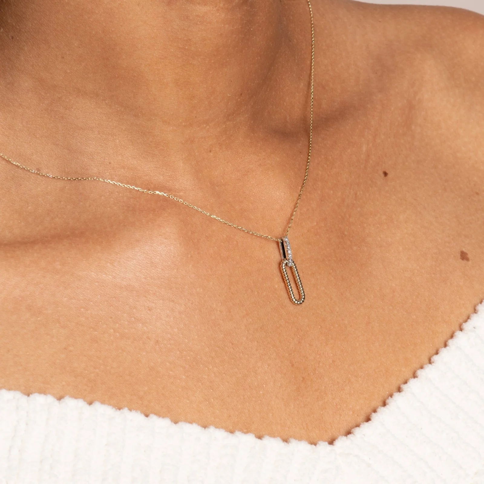 Yellow Gold Diamond Twisted Paperclip Necklace - Image 3