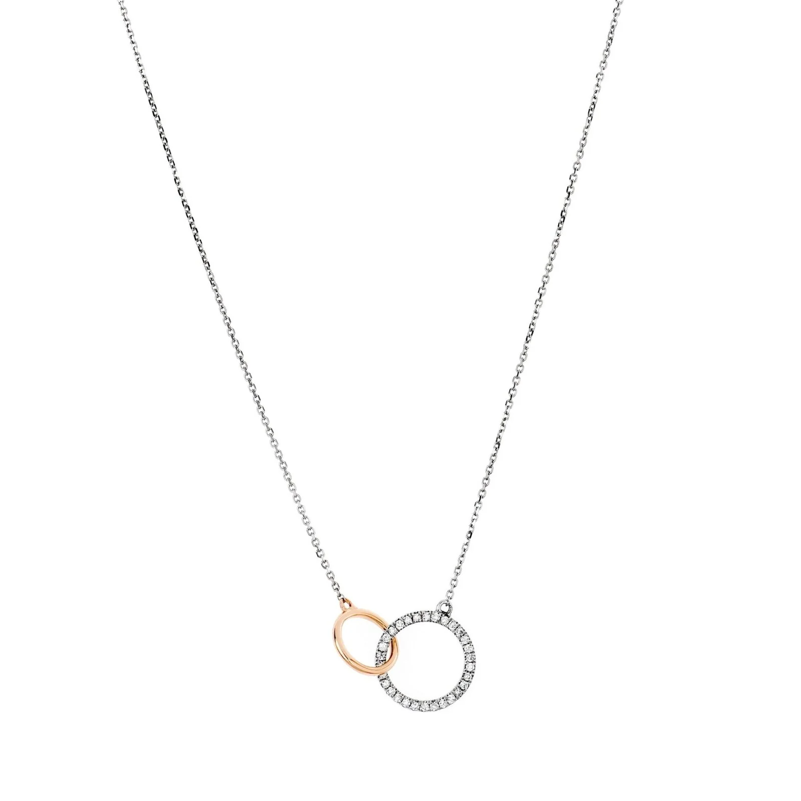 White Rose Gold Diamond Interlocking Circles Necklace
