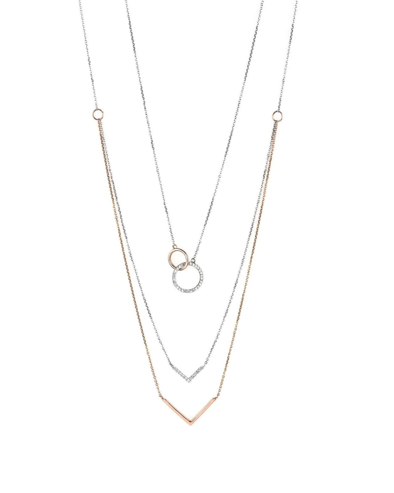 White Rose Gold Diamond Interlocking Circles Necklace - Image 4
